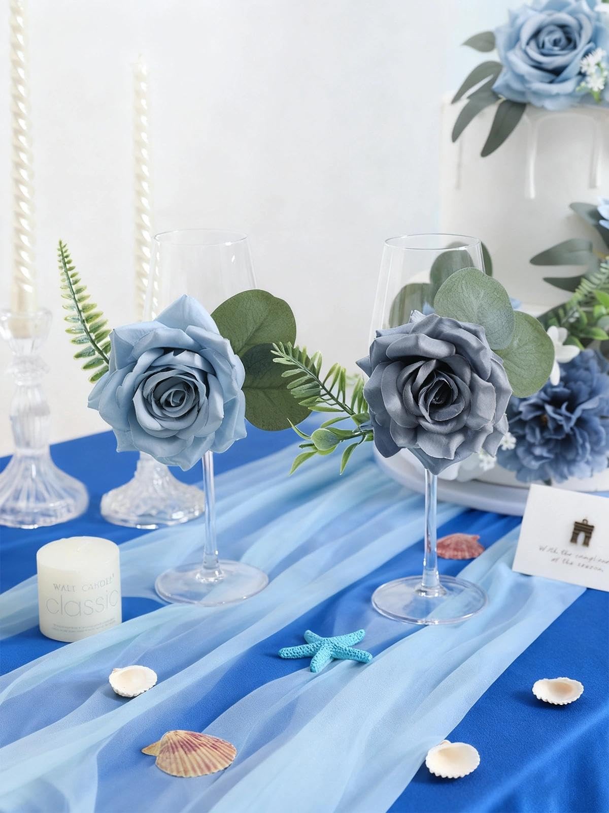 Artificial Flowers Combo Set,Dusty Blue Fake Roses Silk Flowers with Stems fo…