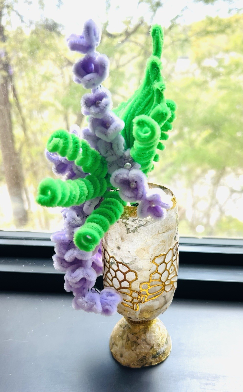 Wisteria Branches in Vase Pipe Cleaners Handmade