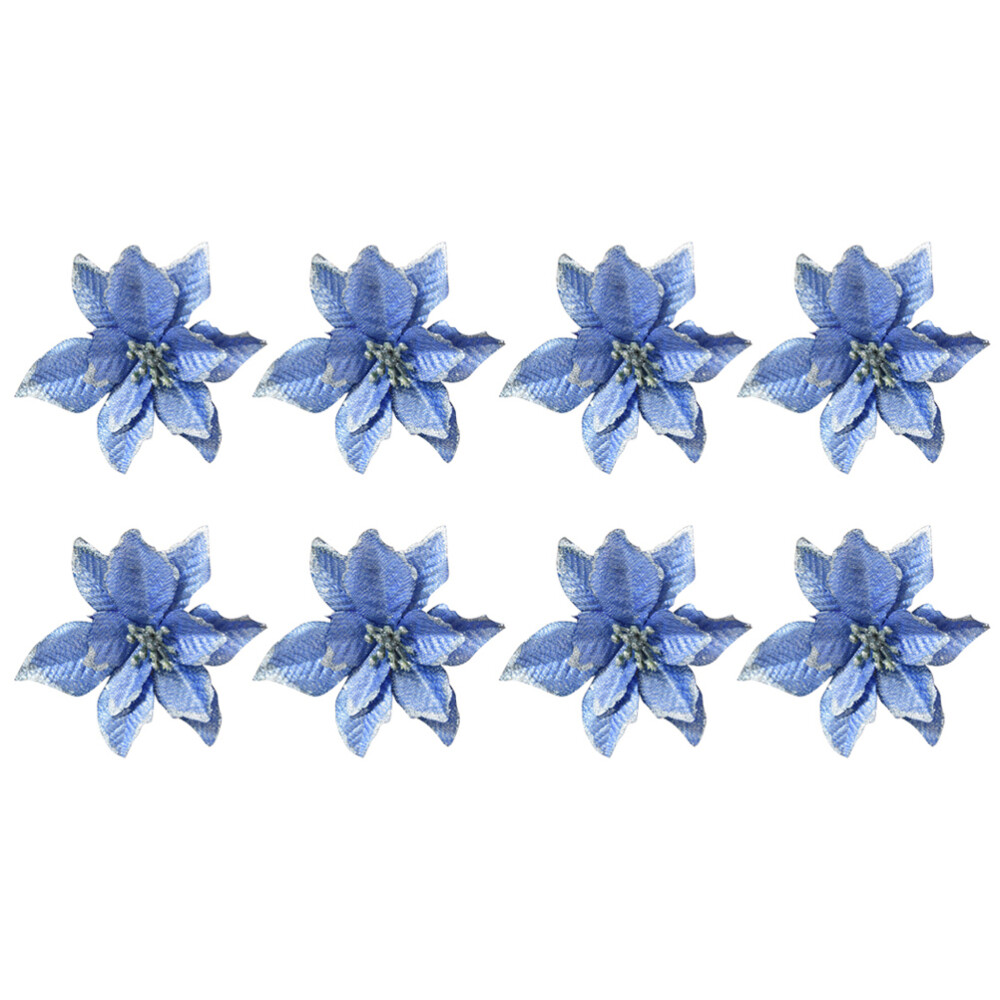 8 Sets Christmas Tree Wreaths Decor Poinsettia Glitter Flower Gold Bow Clip On