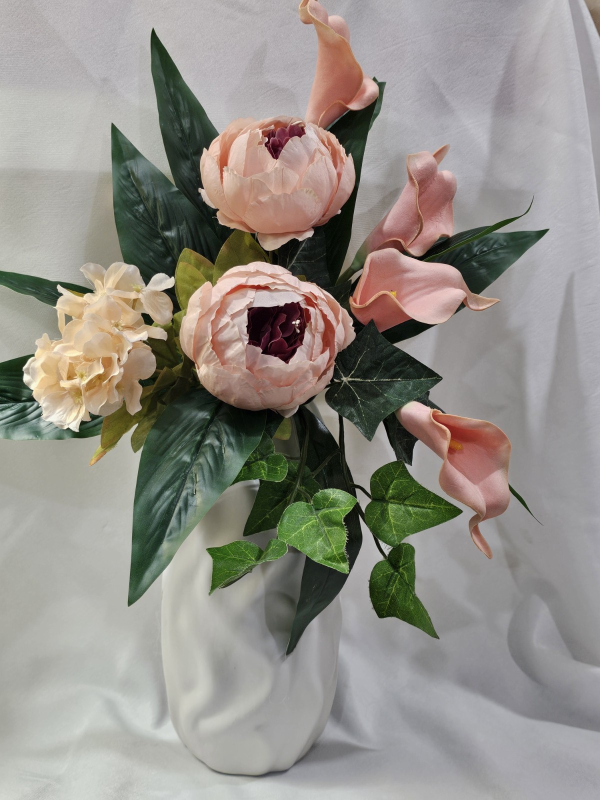 Simple beauty Artificial Peonies Calla with Rich Dark Greenery 17″ H x 15″ W