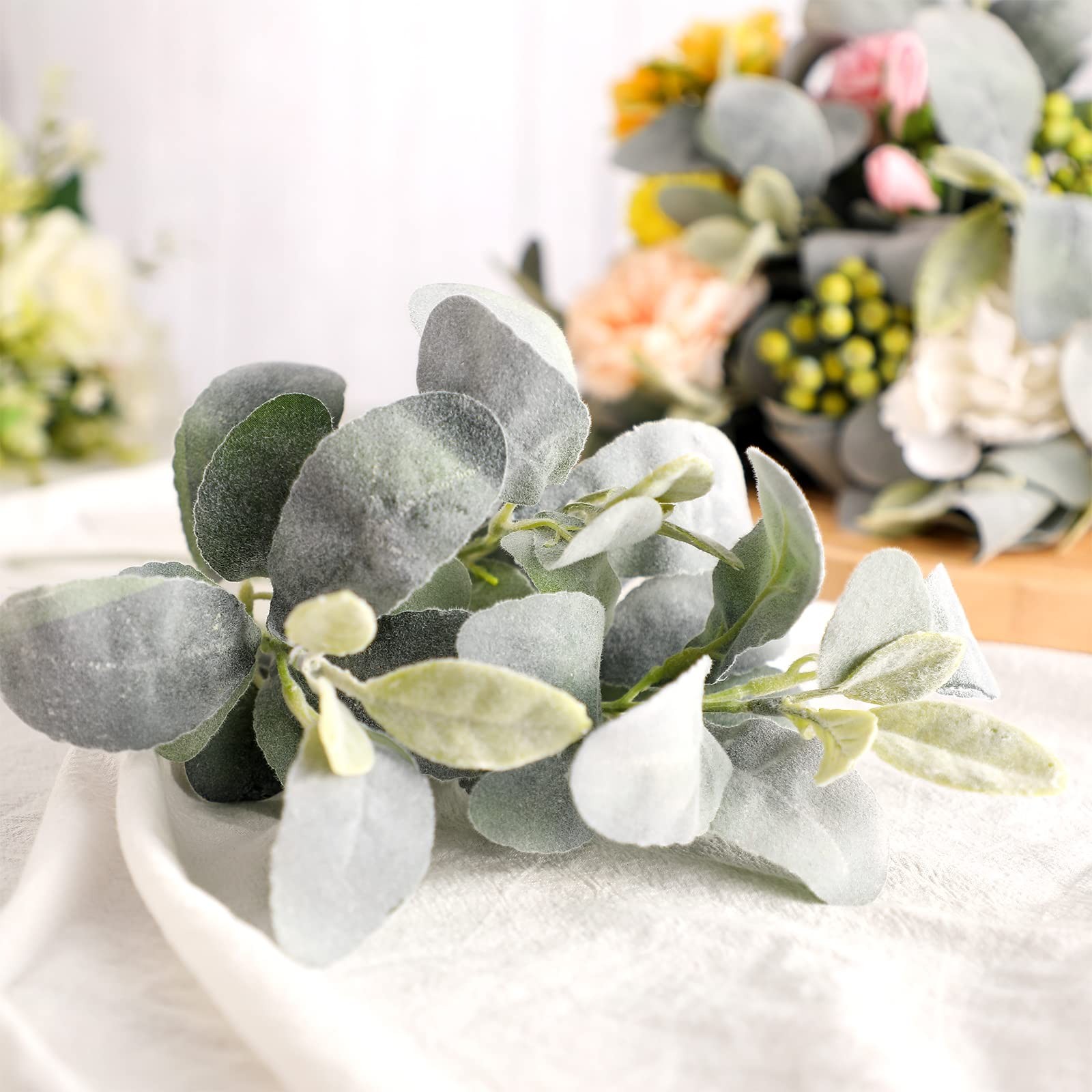 15 Pcs Artificial Lambs Ear Greenery Stems Faux Branches for Weddings Bouquet…