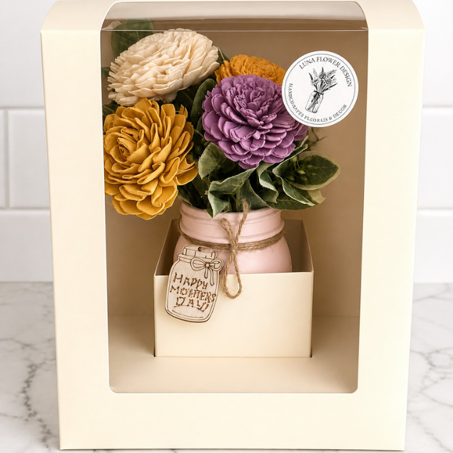 Sola Wood Floral Arrangement 16oz Mason Jar, Personalised Custom Home Decor Gift