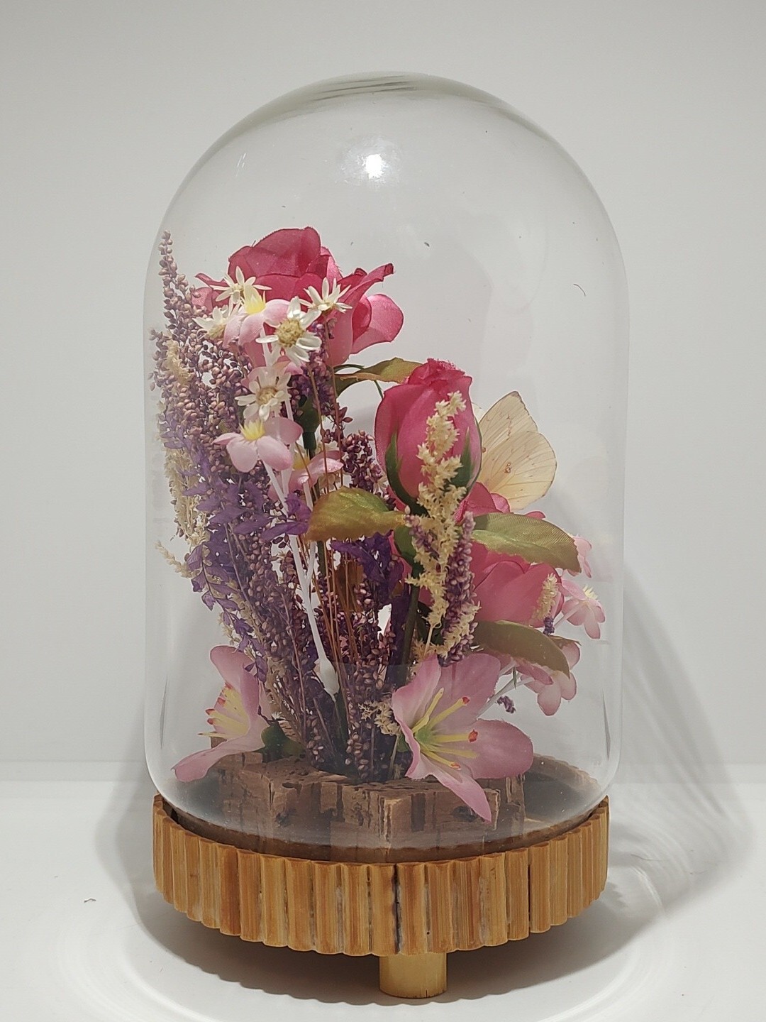 Vintage Plastic and Dried Flowers in Cloche Allied Enterprises Inc. 8.5 inches