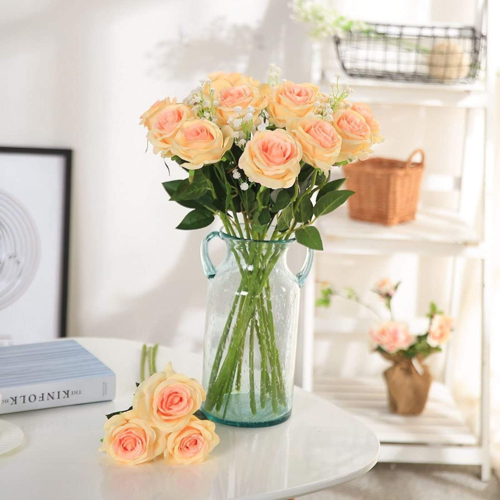 10Pcs Artificial Rose Silk Flowers Faux Bouquet Wedding Party Home Champagne