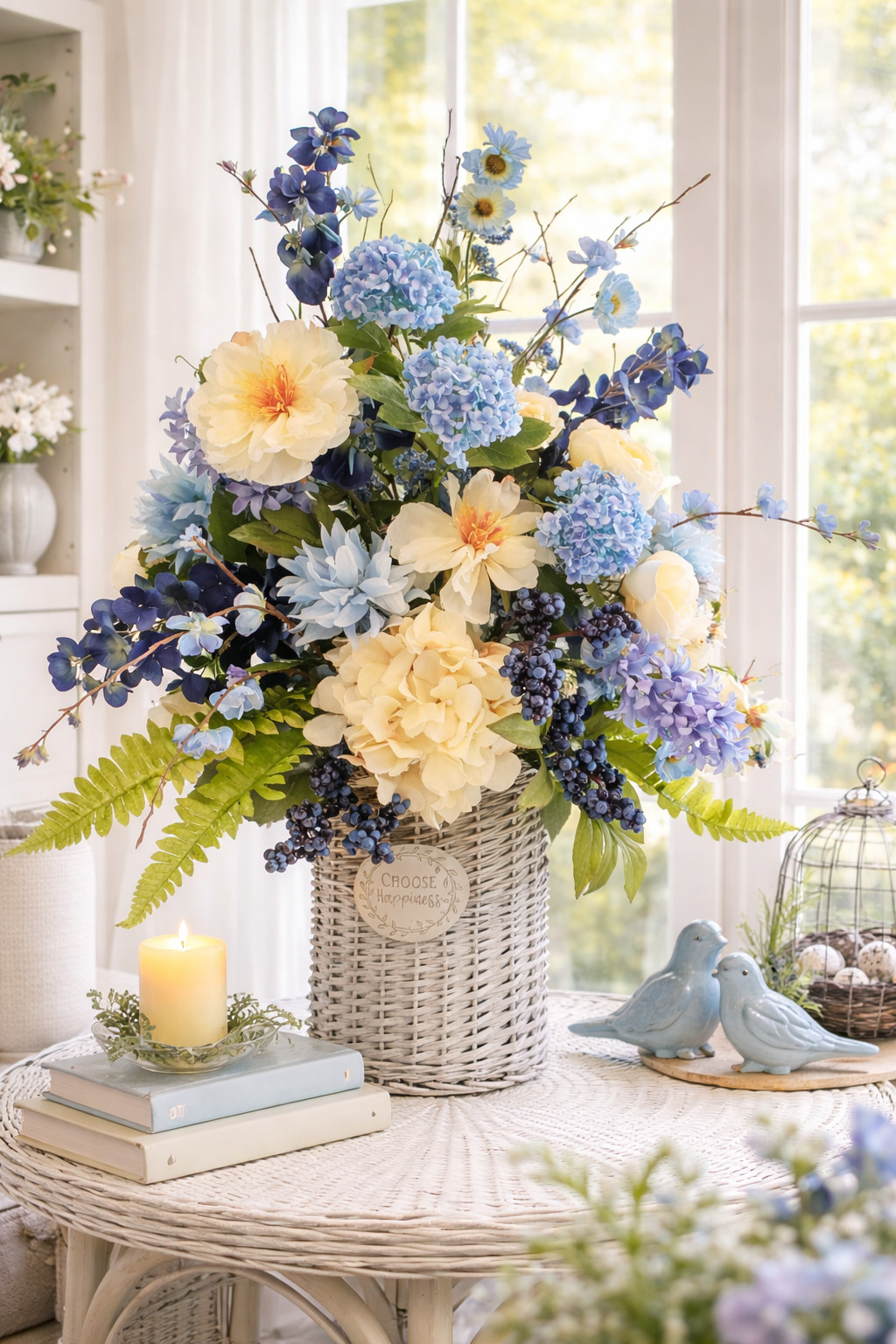 Extra Large Spring Floral Arrangement, 33 Inch Tall Arrangement, Sunroom Decor