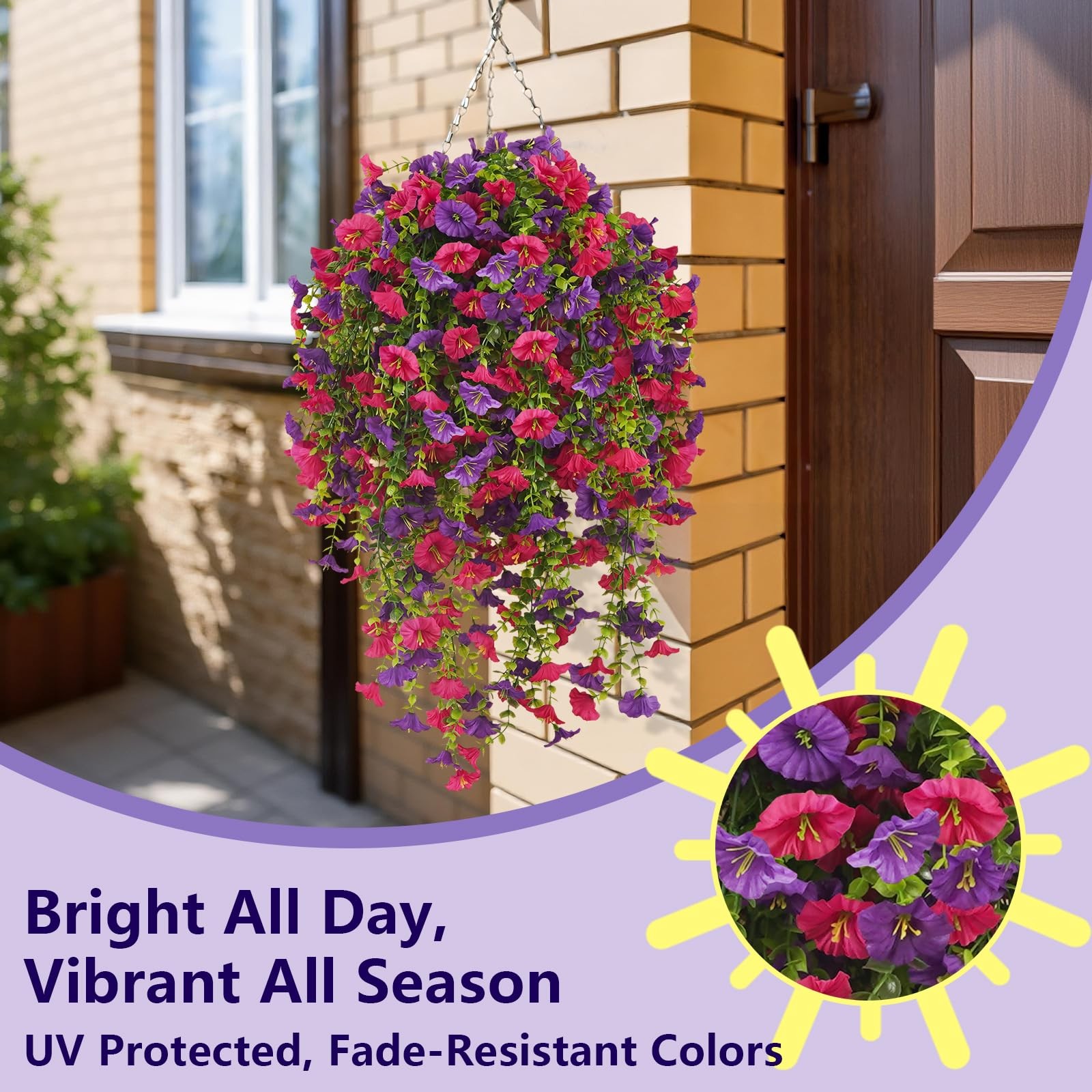 4 Bundles Artificial Hanging Flowers for Outdoors, UV Resistant Fake Morning …