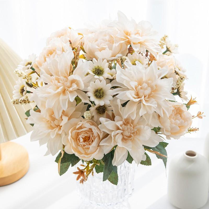 1pc Hot Sale Artificial Flower Silk Dahlia Rose Daisy Christmas Home Decoration