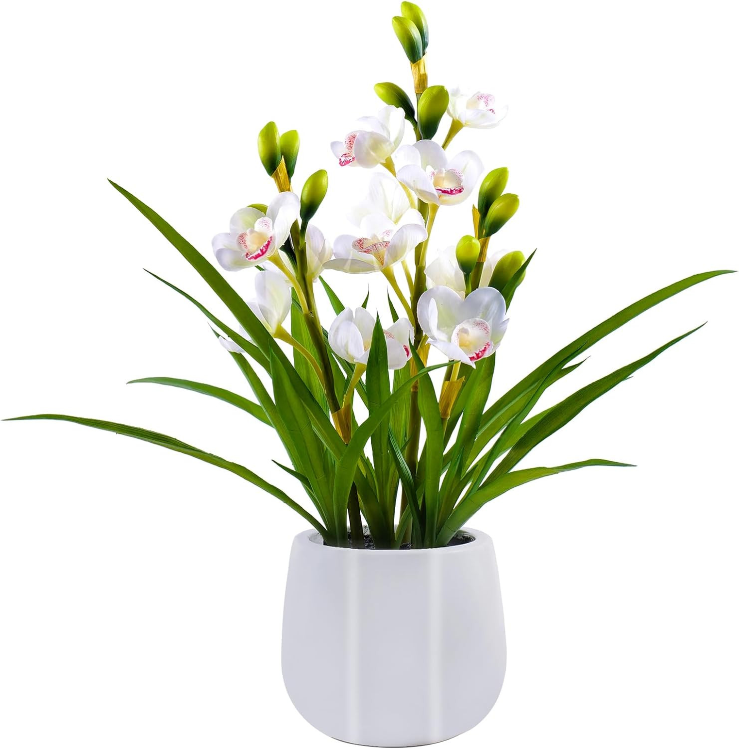 Artificial Orchid Flowers Fake Cymbidium Plant in Pot, 19″ Tall Faux Orchids for