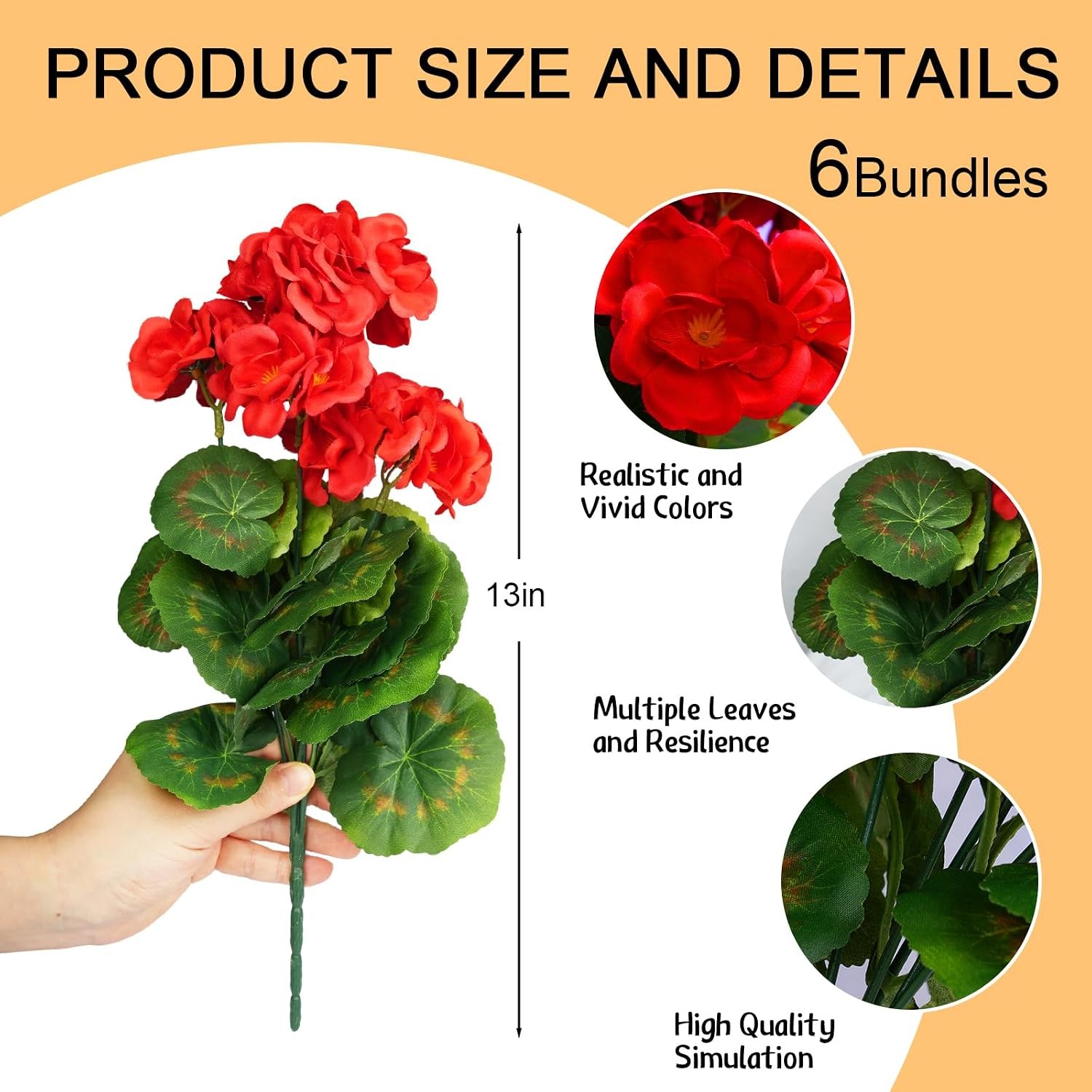 Artificial Red Geraniums Faux Outdoor Christmas Flowers 6 Bundles Artificial