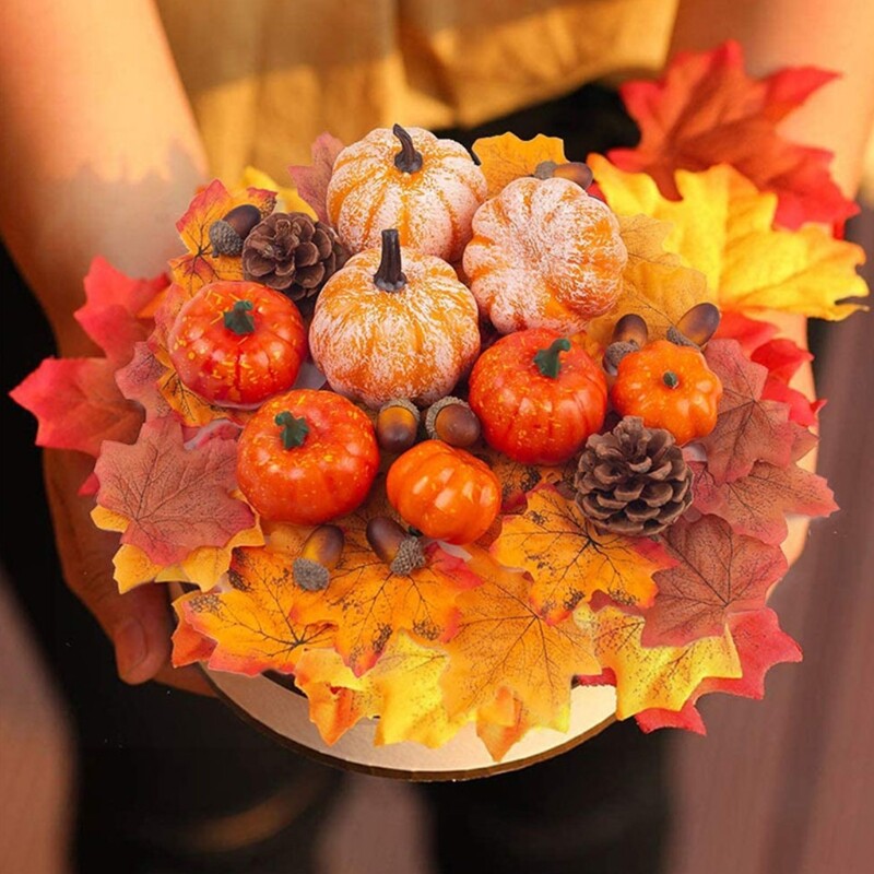 Artificial Pumpkin Gourd Acorn Berries Maple Leaf Fall Harvest Decor Props