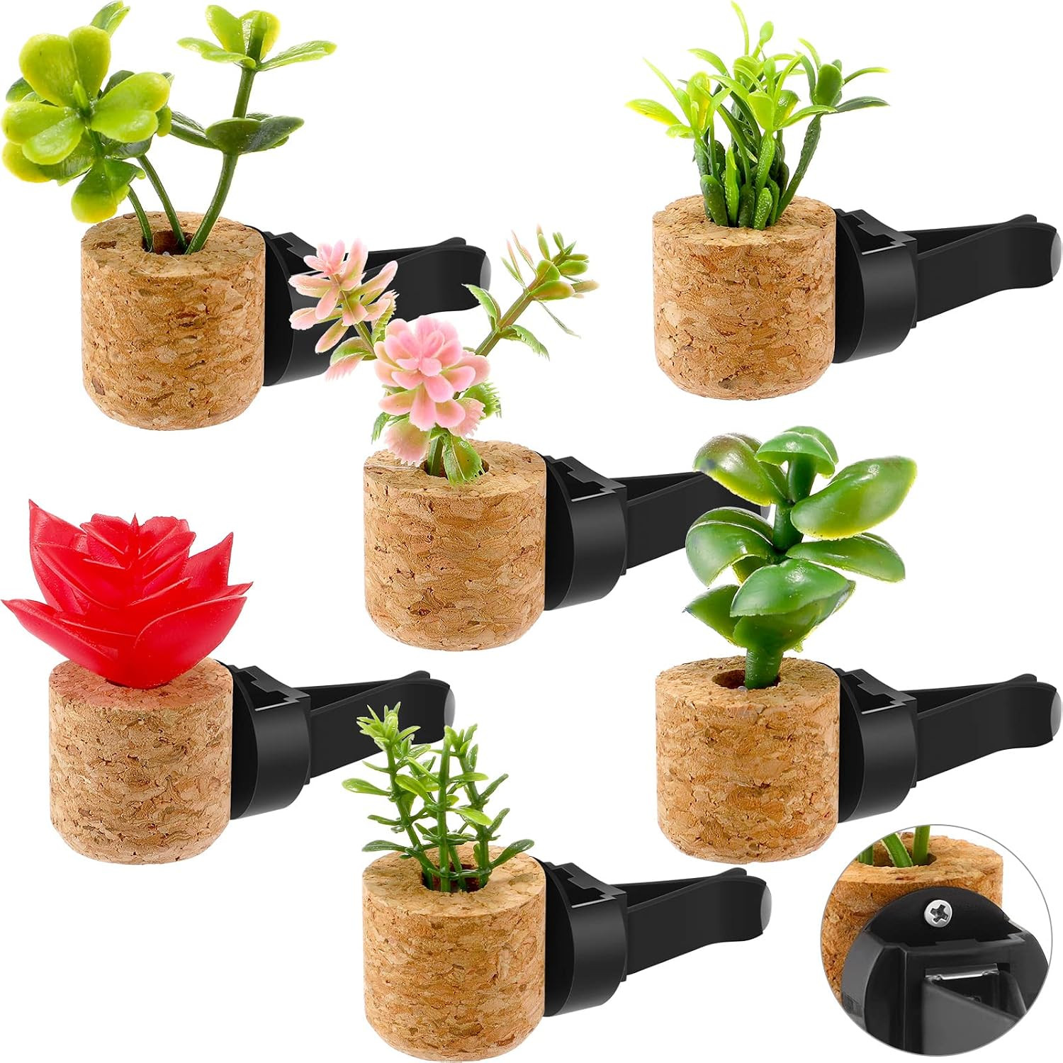 BBTO 6 Pcs Update Succulent Car Vent Clips Accessories Car Mini Plant for Decora