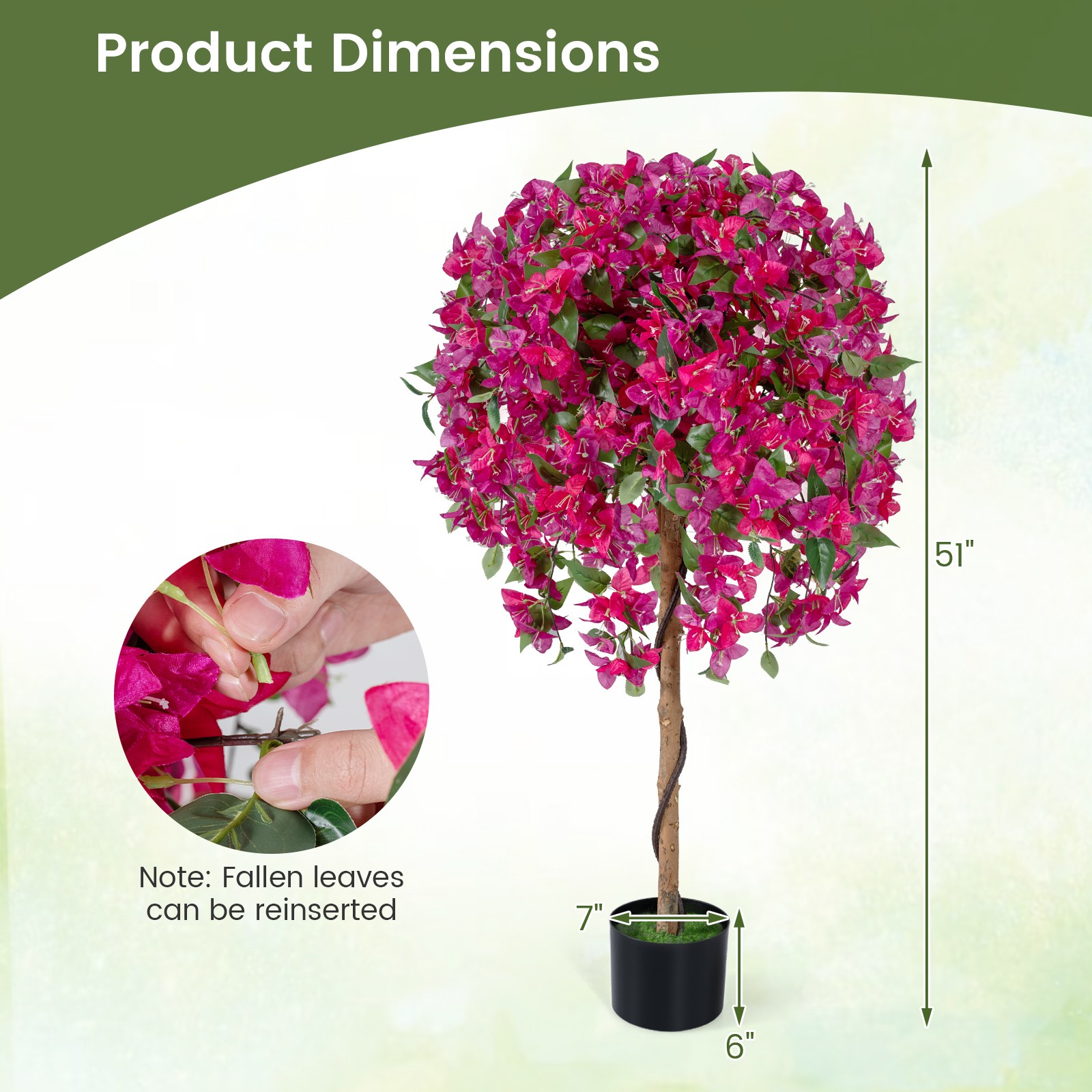 2 Pack Artificial Azalea Trees51″Faux Floral Plants w/ Vivid Blooming Flowers