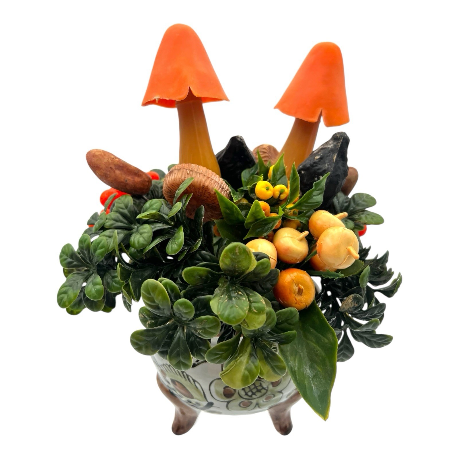 VTG 1970s Kim Originals USA Plastic FLORAL ARRANGEMENT Florentine Bowl MUSHROOMS