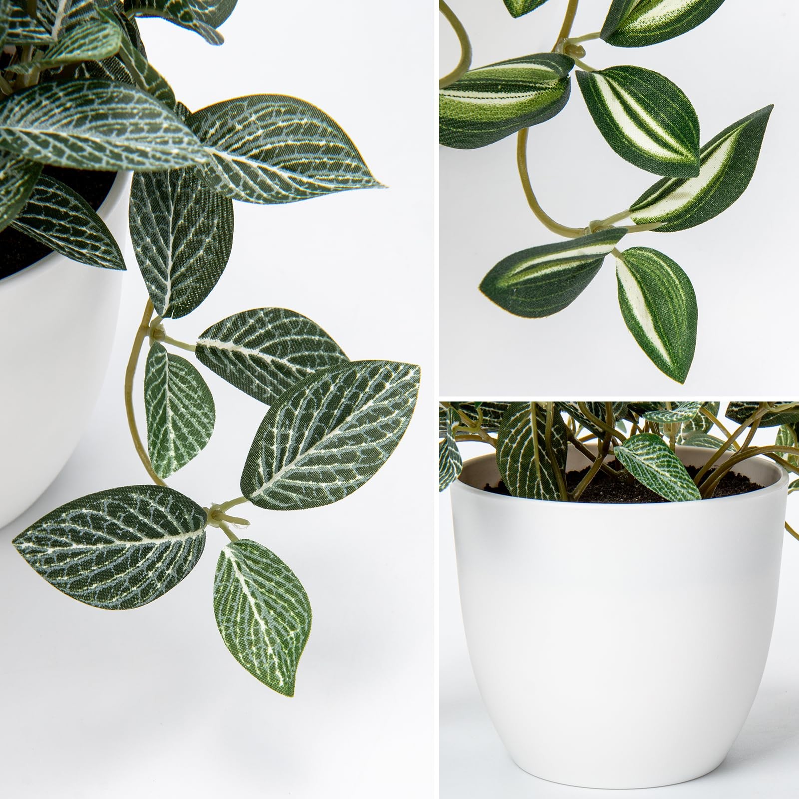 2 PCS Fake Artificial Faux Plants With White Plastic Pot Small Home Desk