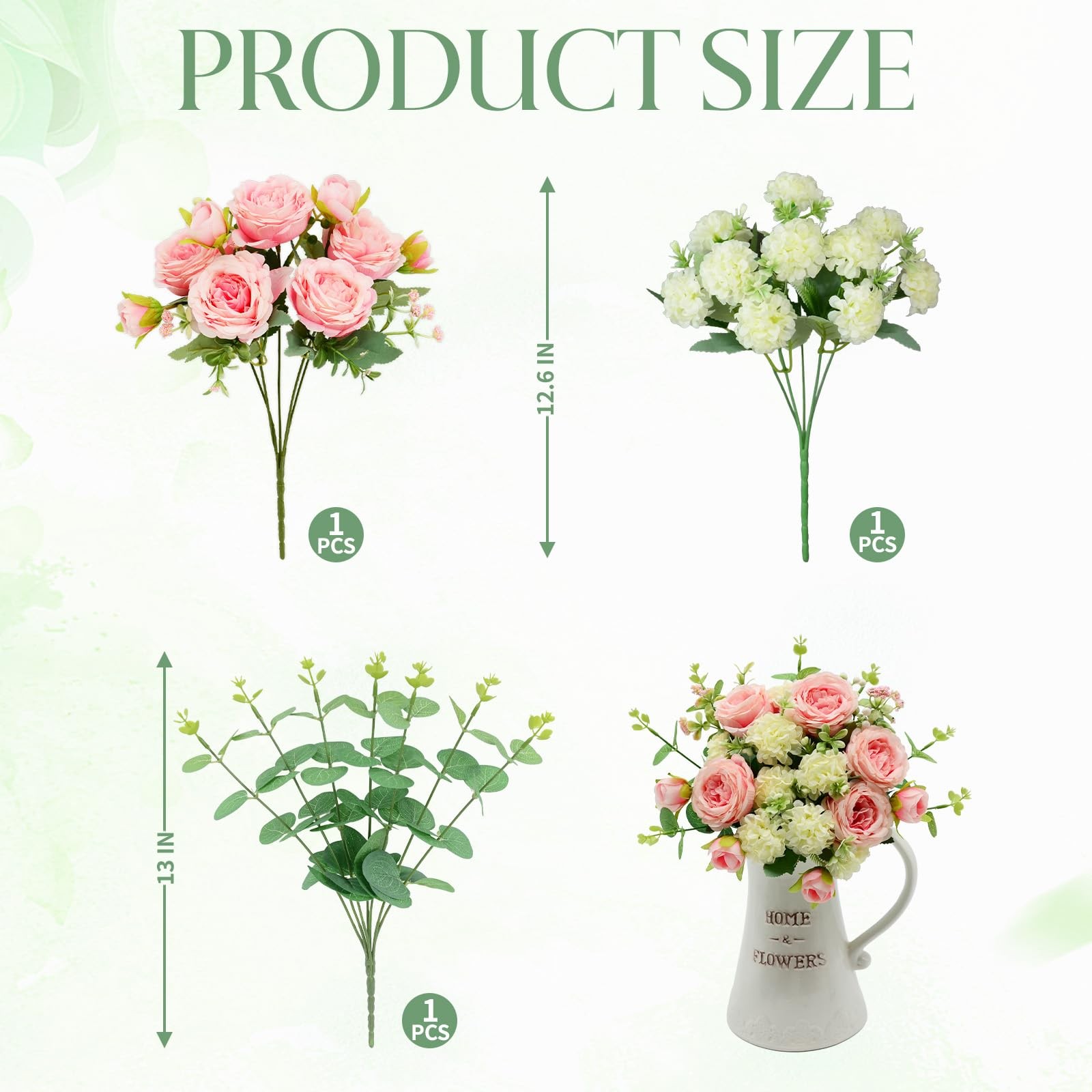 Artificial Flowers Bouquet, Pink Silk Peonies Chrysanthemum Mixed Bouquet wit…