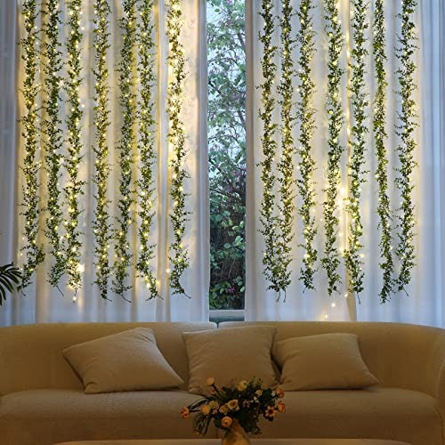 2 Pack Faux Eucalyptus Garland, 12Ft Artificial Vines Fake 2 Packs Grey Green