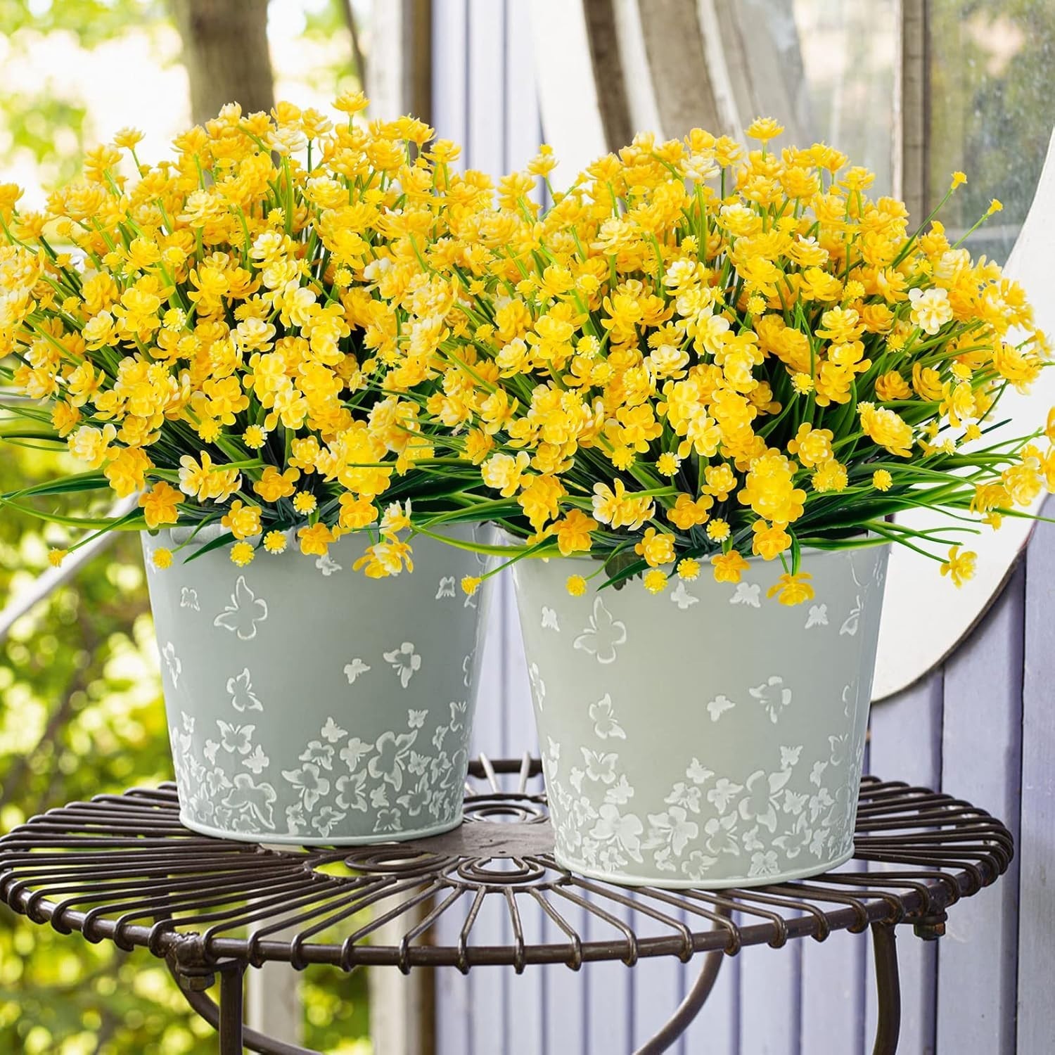 Elegant Yellow Artificial Flowers: 12 UV Resistant Bundles for Charming Spaces