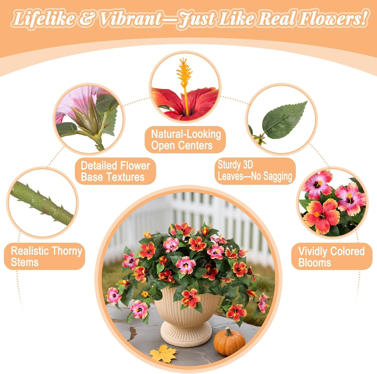 Artificial Fake Flowers for Outdoors Decoration, 2PCS Faux Hibiscus Flowers