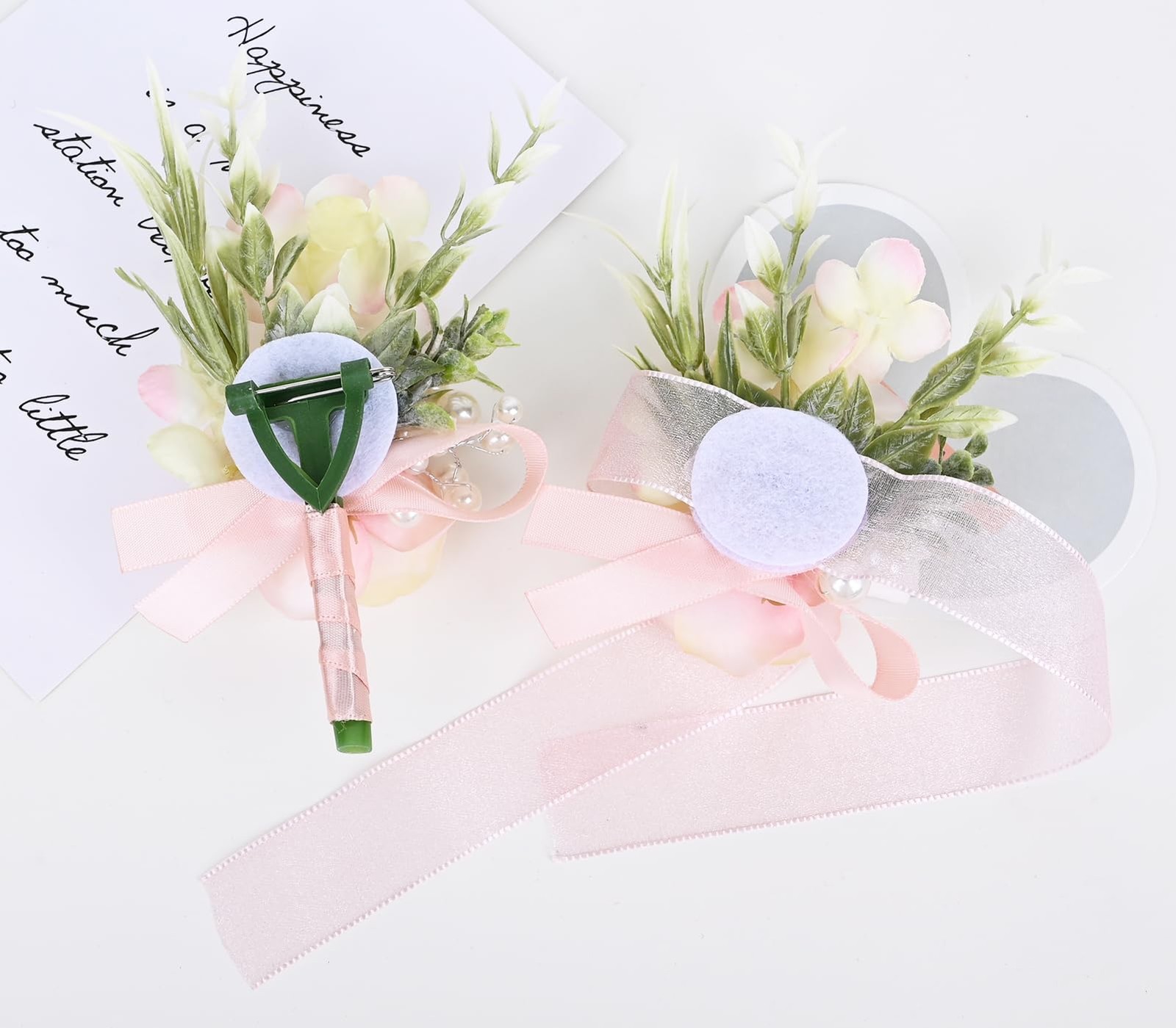 2 PCS Men Pale Pink Boutonniere Corsage Set Artificial Groom Formal Dinner