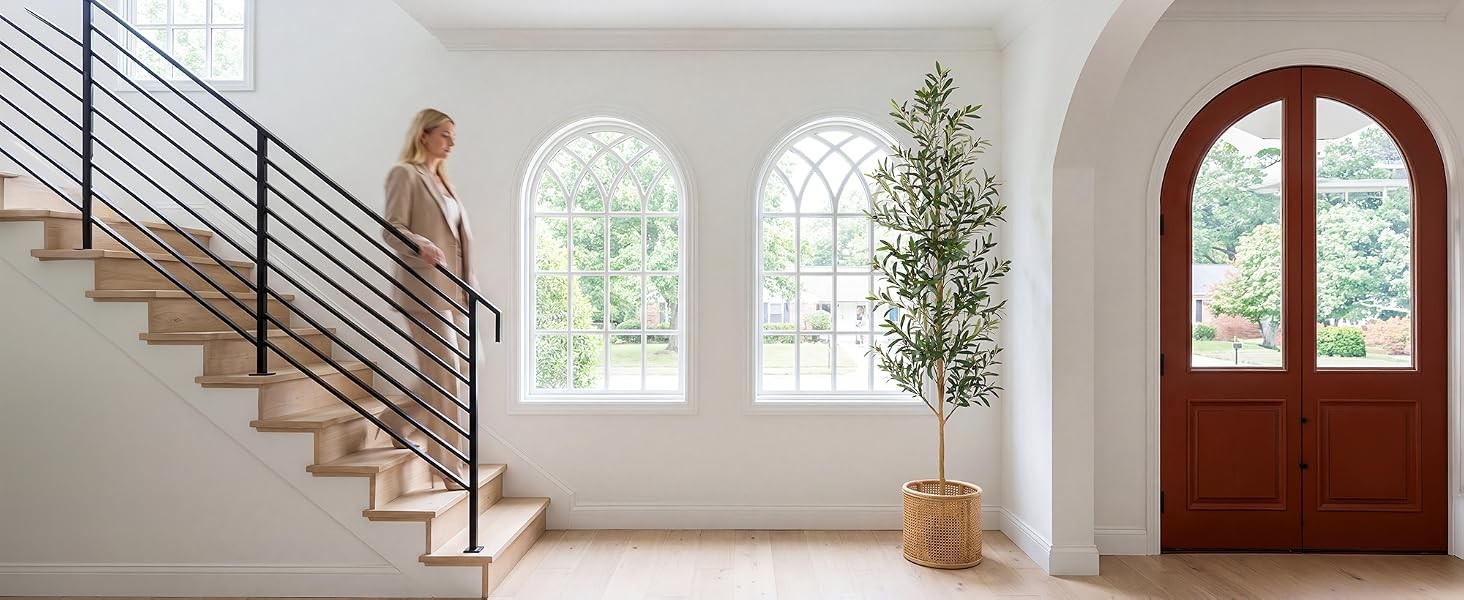 7FT Olive Trees Artificial Indoor, Tall Faux Olive Tree 7FT (84in) with Natural