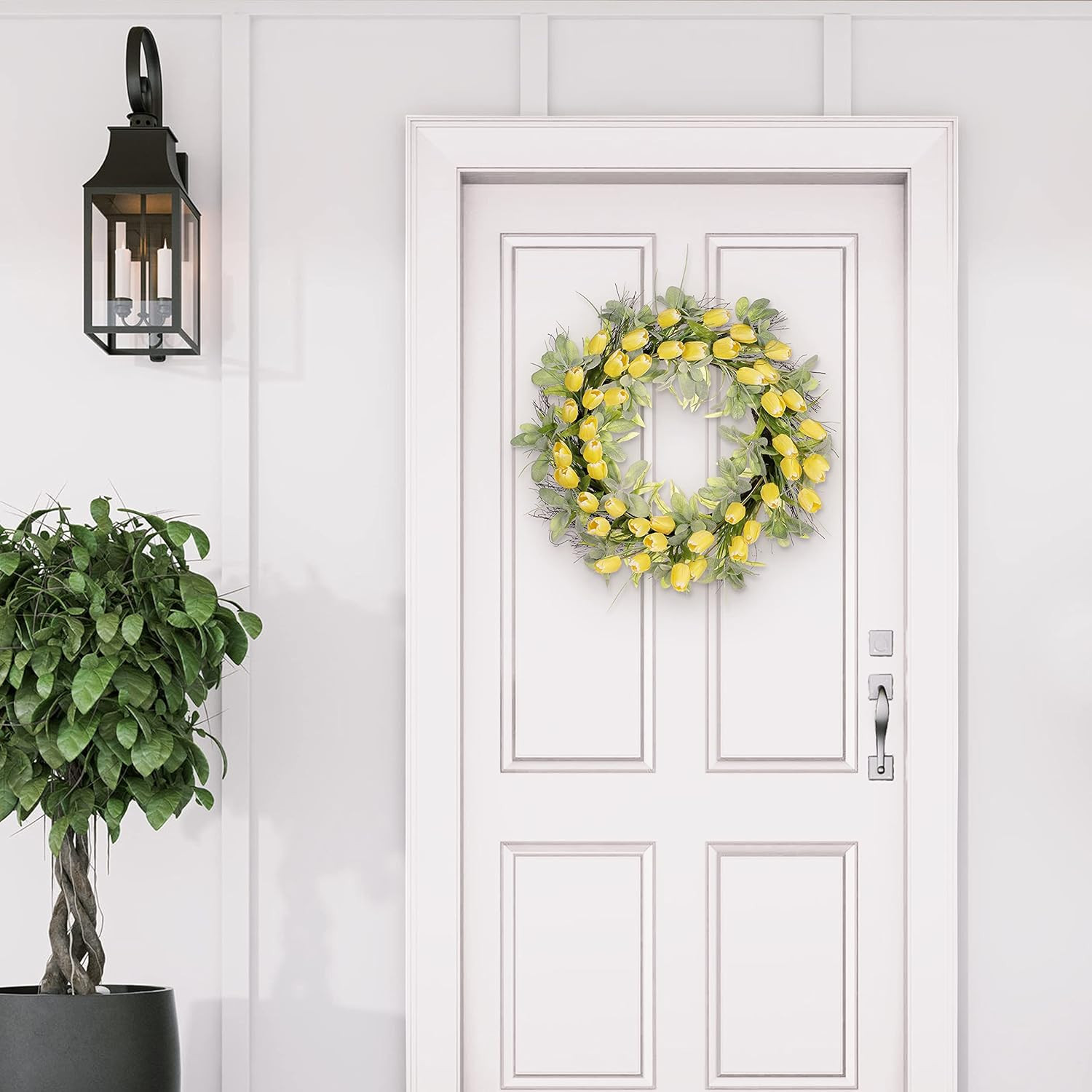 30″ Spring Tulip Wreath with Green Leaves – Beautiful Floral Decor