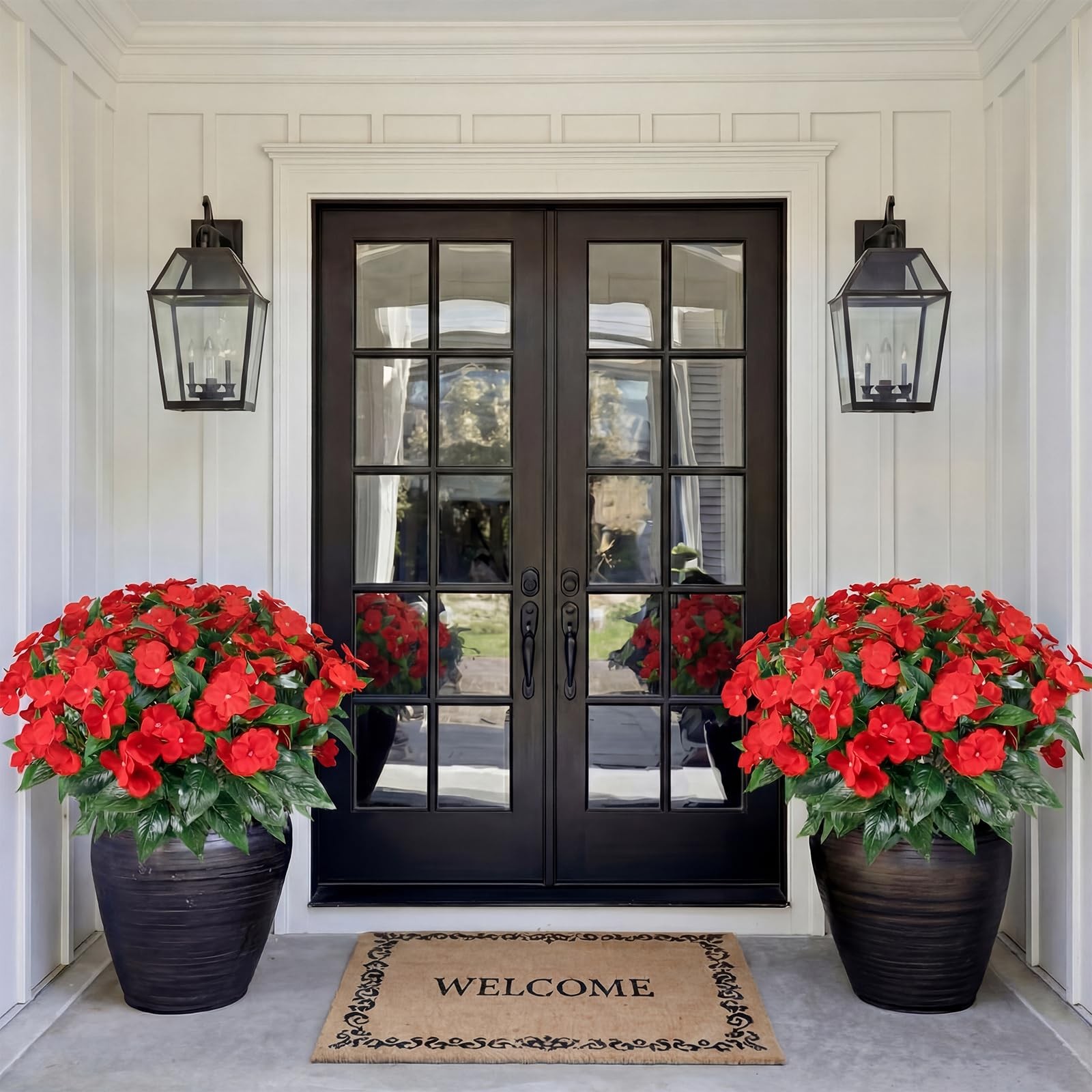 2 Set Potted Artificial Impatiens Topiary – Faux Silk Flower Potted Plants fo…