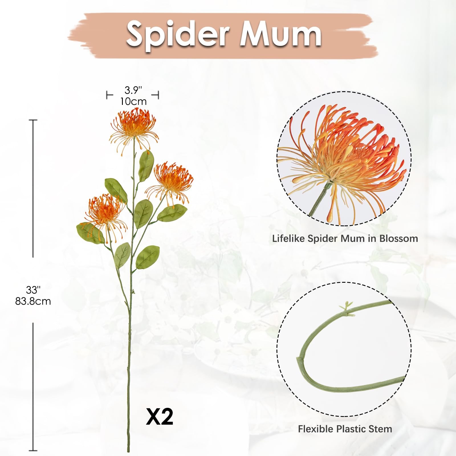 Hollyone 33″ Orange Artificial Mums for Outdoors Style 1 (33 Inch),