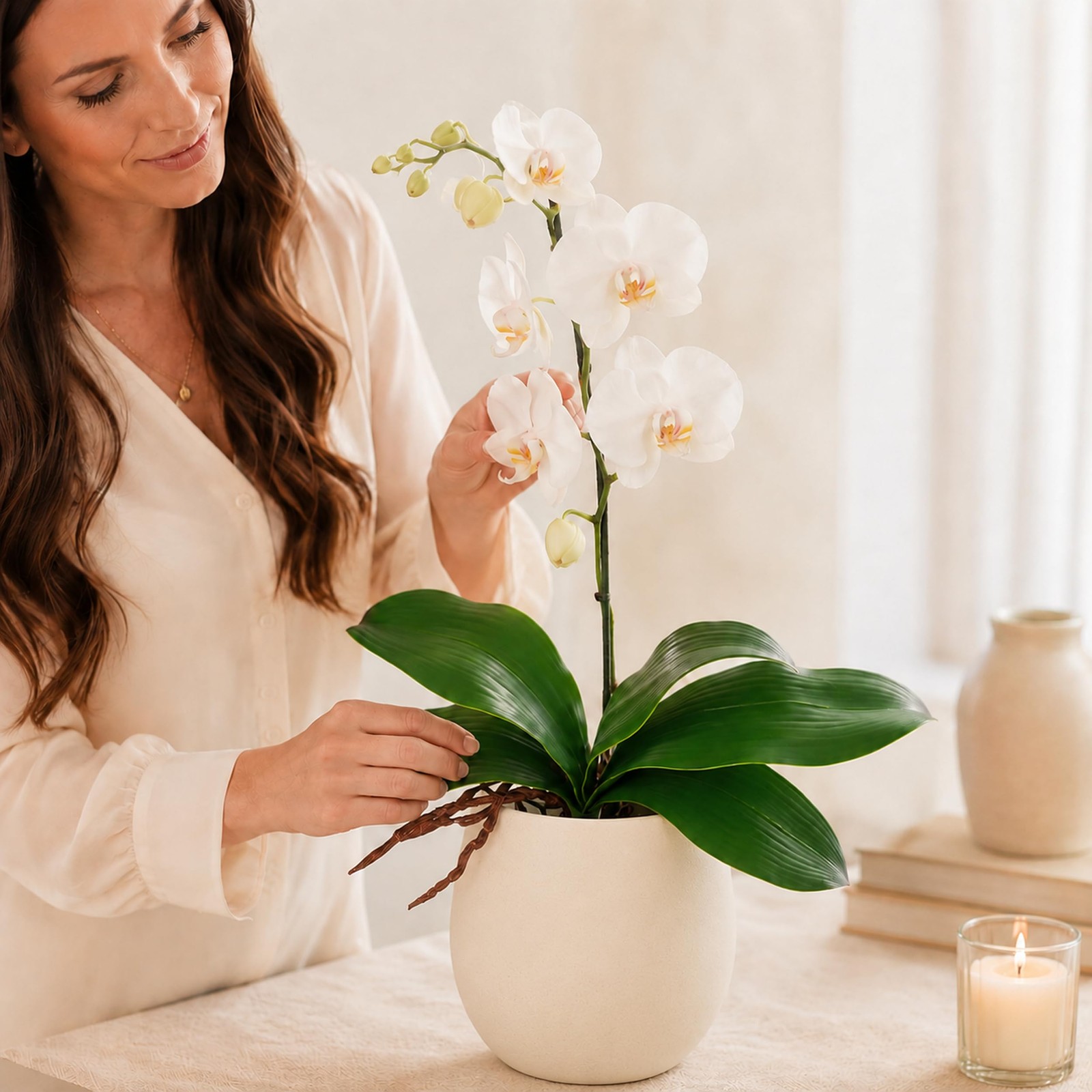 Fake Orchids 3 Pack Artificial Orchid Leaves Faux Greenery Stems for Vase She…
