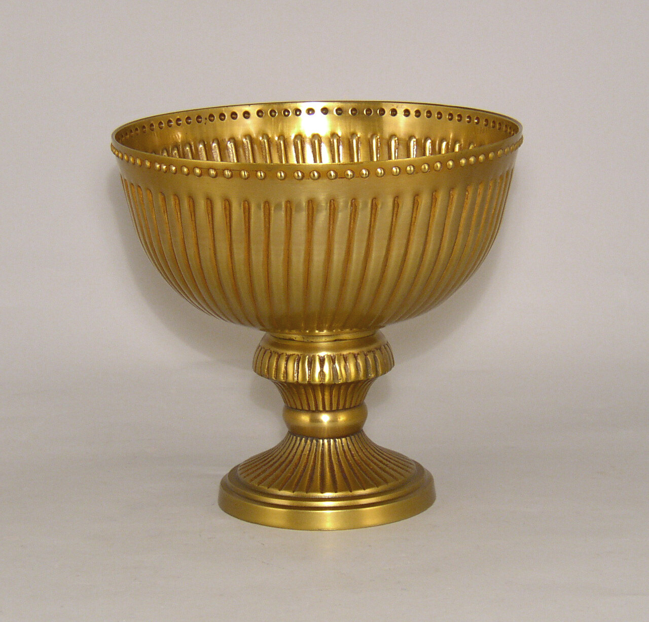Compote Bowl Vase Gold Finish Aluminum Fluted Round Pedestal Set/2 6″D 5.75″H