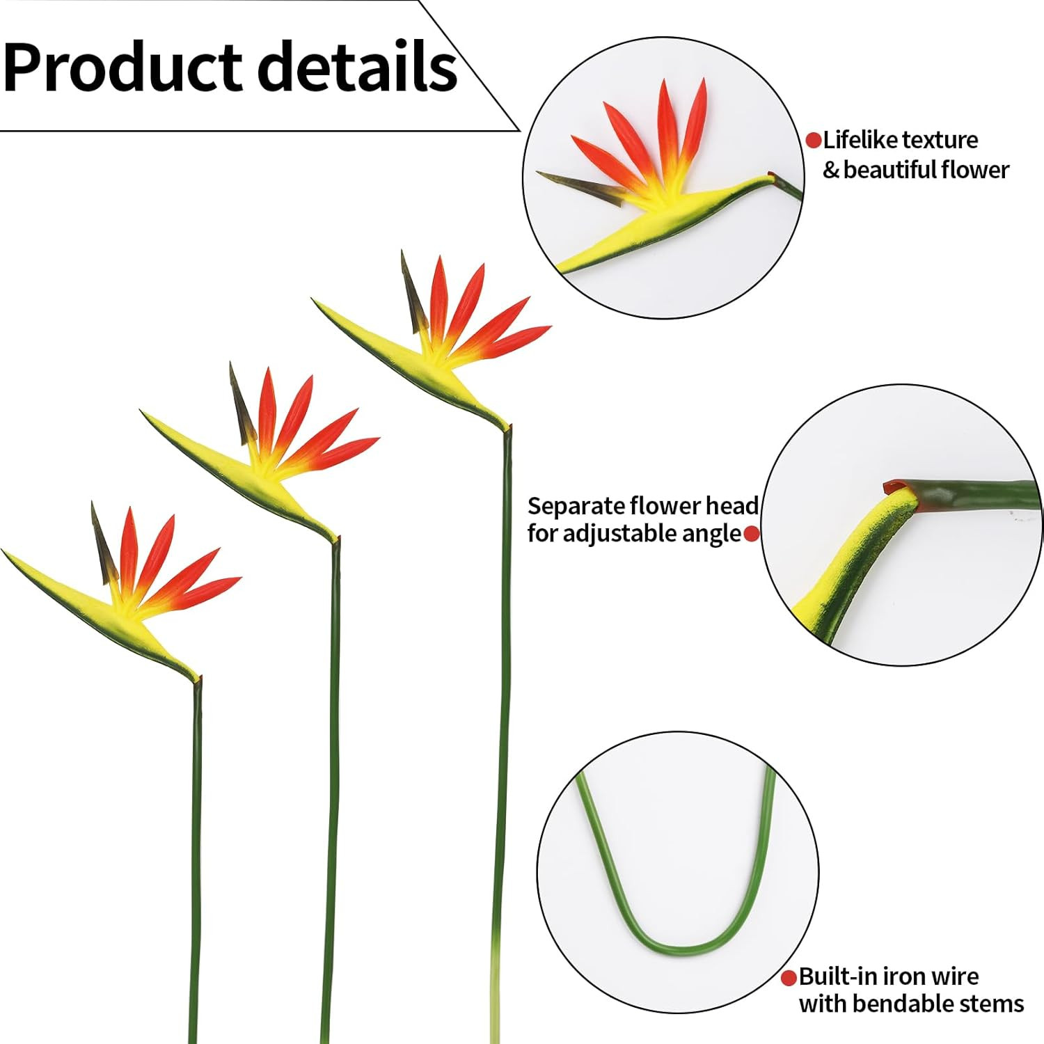 Corkwaw 8 Pack 21-1/2 Inch Artificial Flowers Bird of Paradise,Green Plant for H