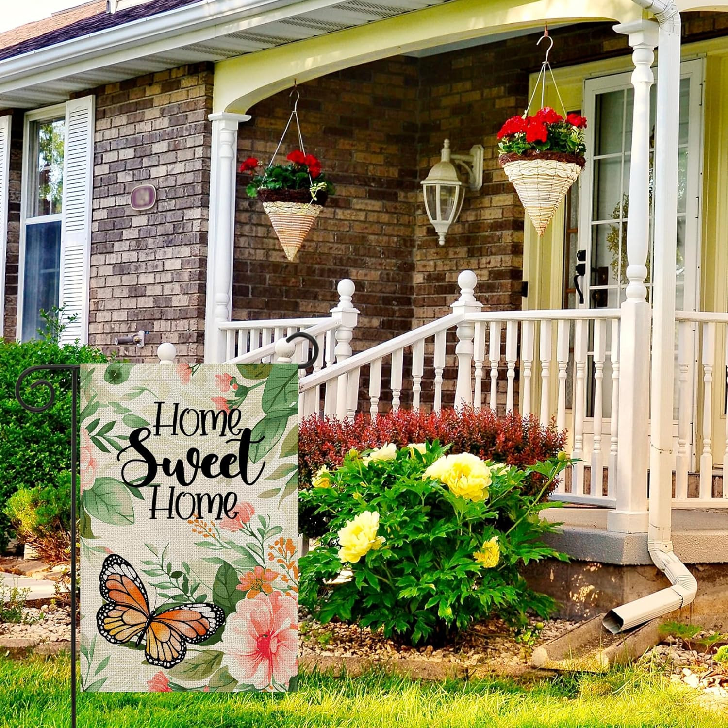 Home Sweet Home Watercolor Flower Butterfly Decoration Double Sided Vertical Bur