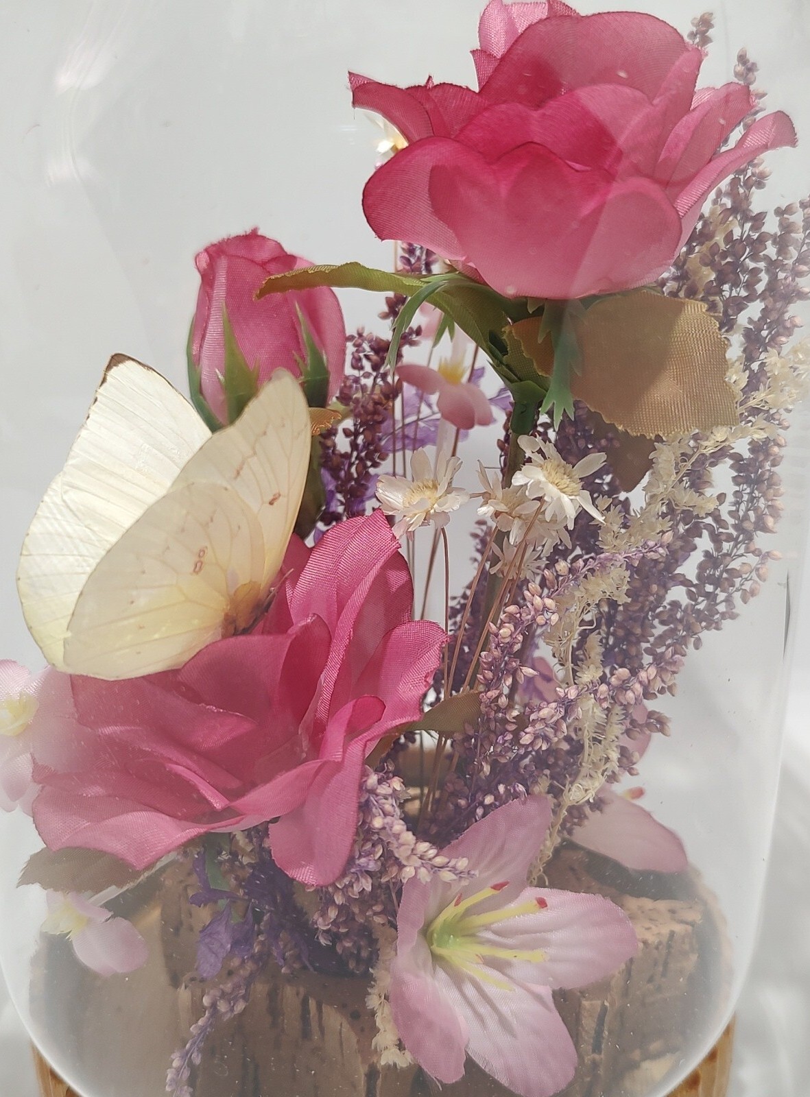 Vintage Plastic and Dried Flowers in Cloche Allied Enterprises Inc. 8.5 inches