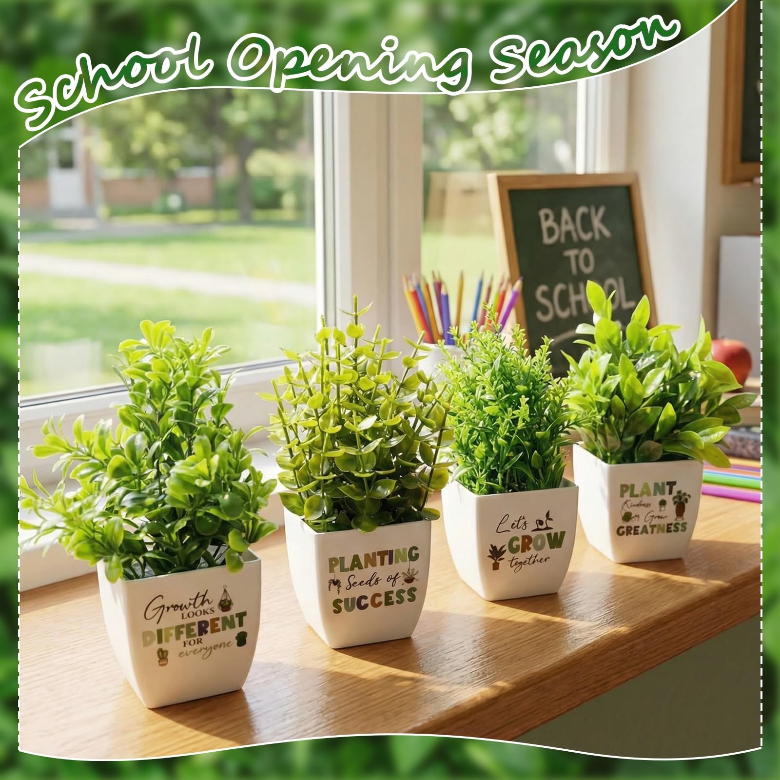 4 Pack Plant Classroom Decor Back to School Fake Plants with Inspirational St…