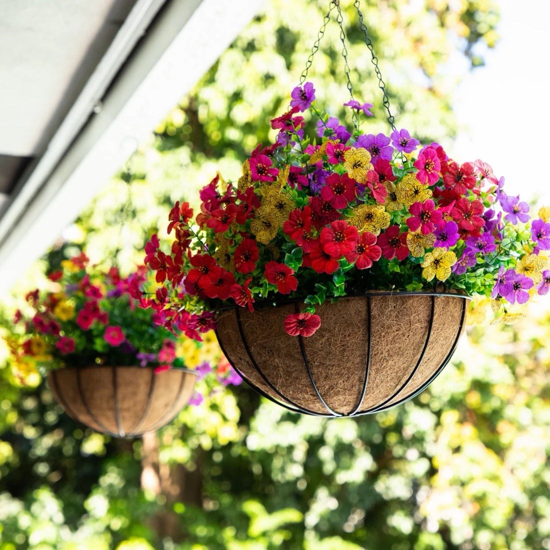 24″ UV Artificial Daisy Hanging Basket DIY Kit Indoor/Outdoor – Set of 2