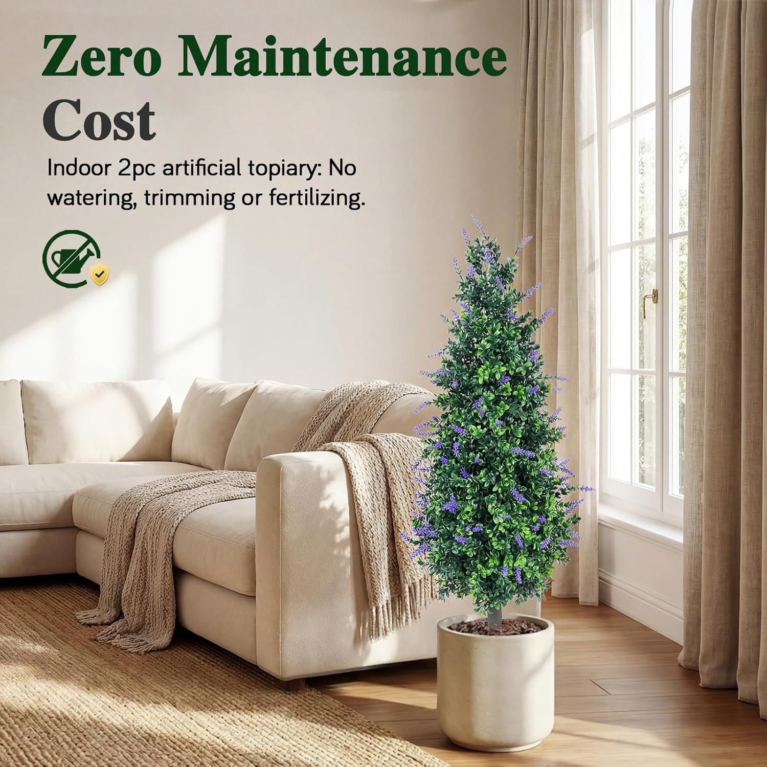 Set of 2 – 3Ft Lavender Artificial Topiary Trees for Indoor/Outdoor Decor