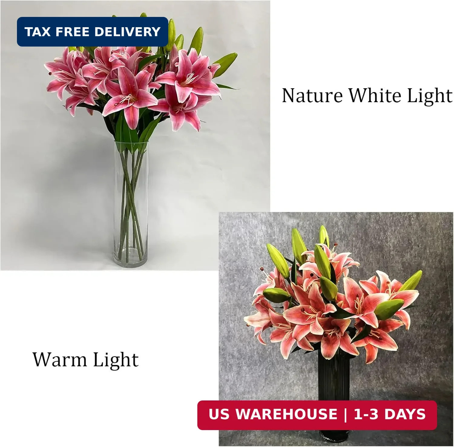 YalzoneMet RUZUQE 2 Pcs 28” Deep Pink Lily Artificial Flowers Fake Real Touch L