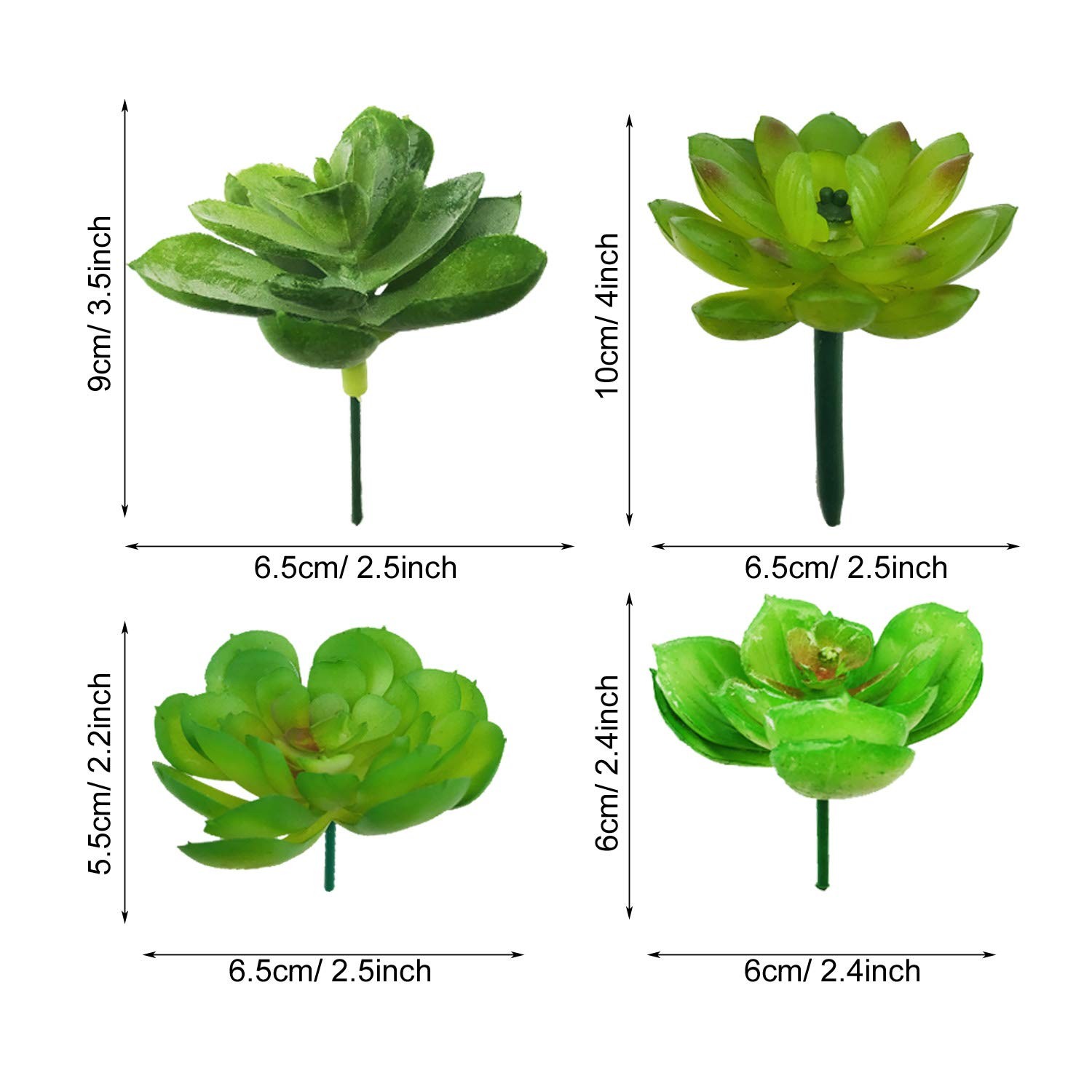 20 PCS Green Artificial Succulent Plants, Unpotted Faux Flocked Assortment