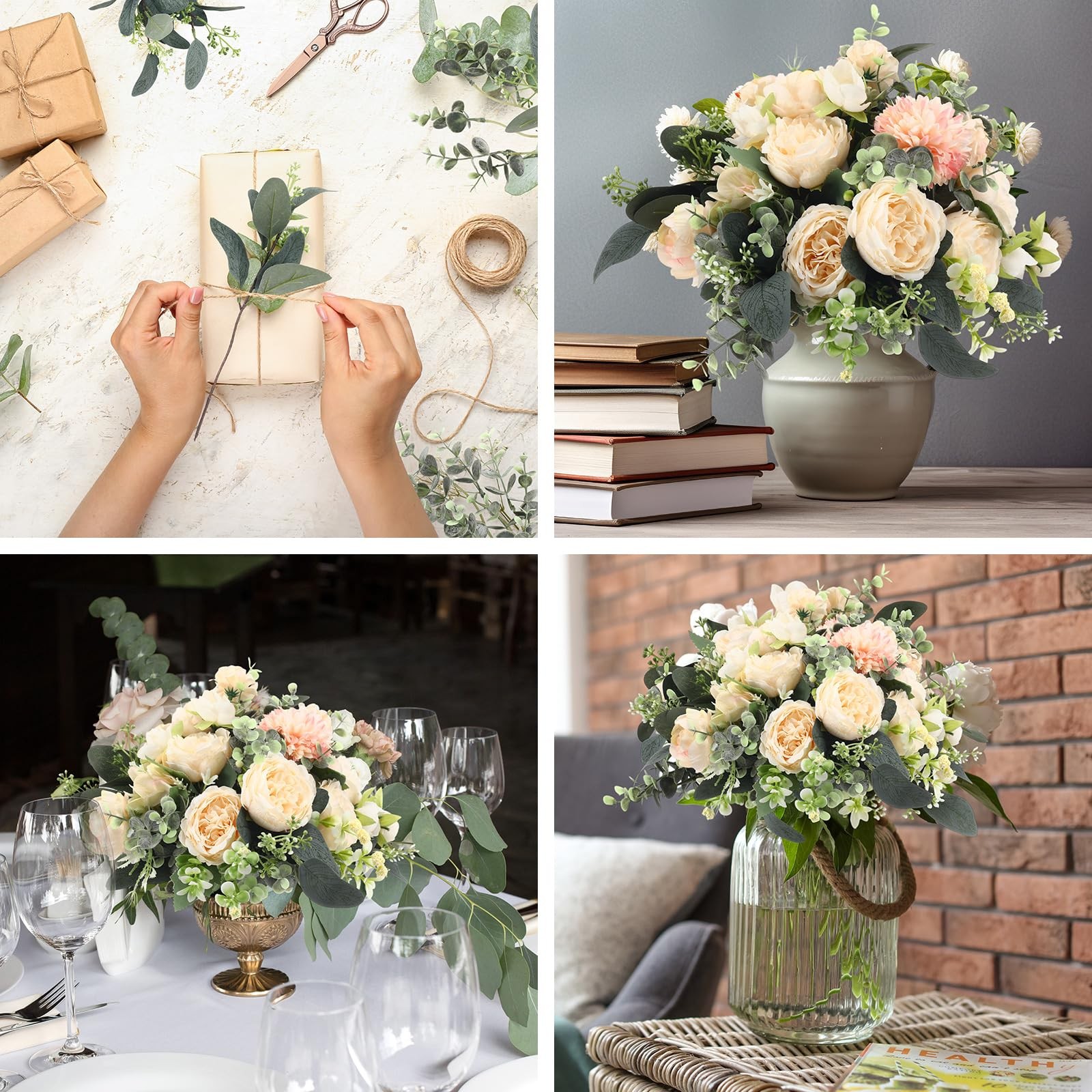 Mixed Eucalyptus Leaves Stems Bulk with White Seeds Artificial Silver Dollar …