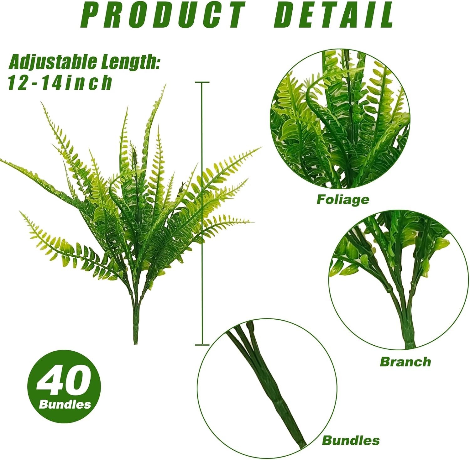40 Count Artificial Boston Ferns – Perfect for Creating Natural Spaces