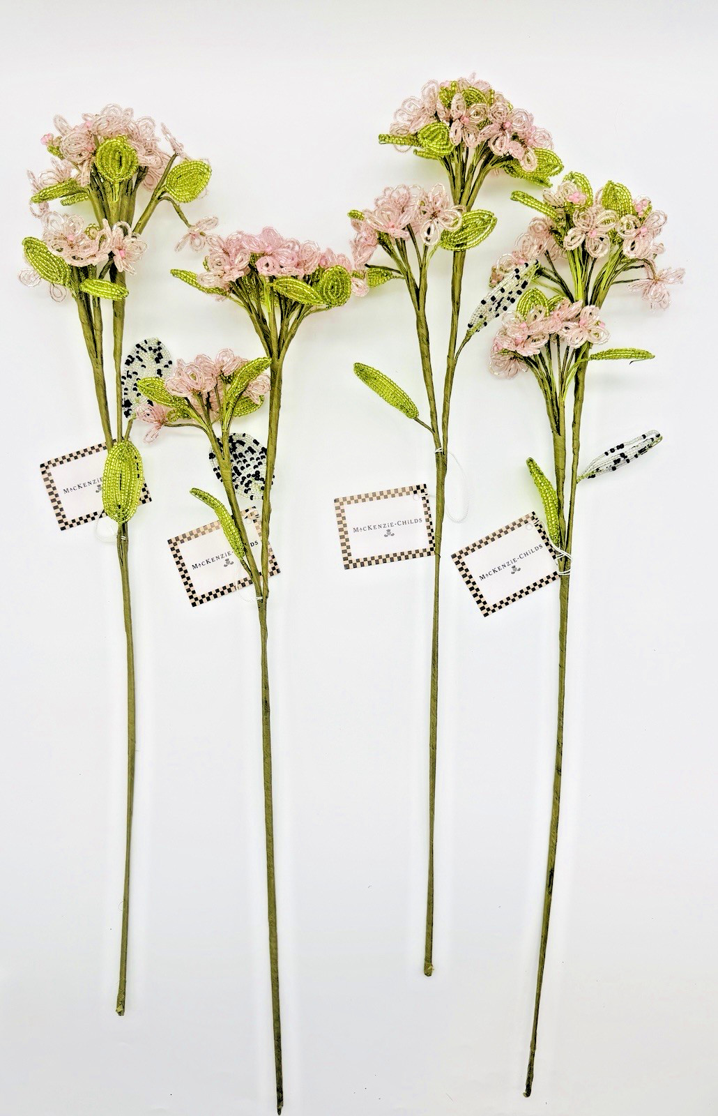 New Mackenzie Childs Pink Beaded Hydrangea Bundle 4 Stems 35518