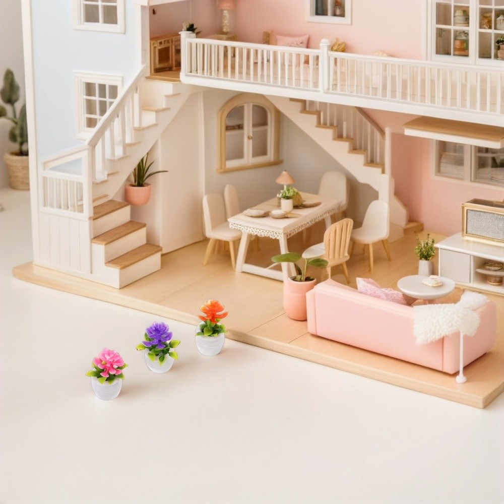 9Pcs Miniature Dollhouse Plastic Potted Plants Assorted Color Durable Decoration