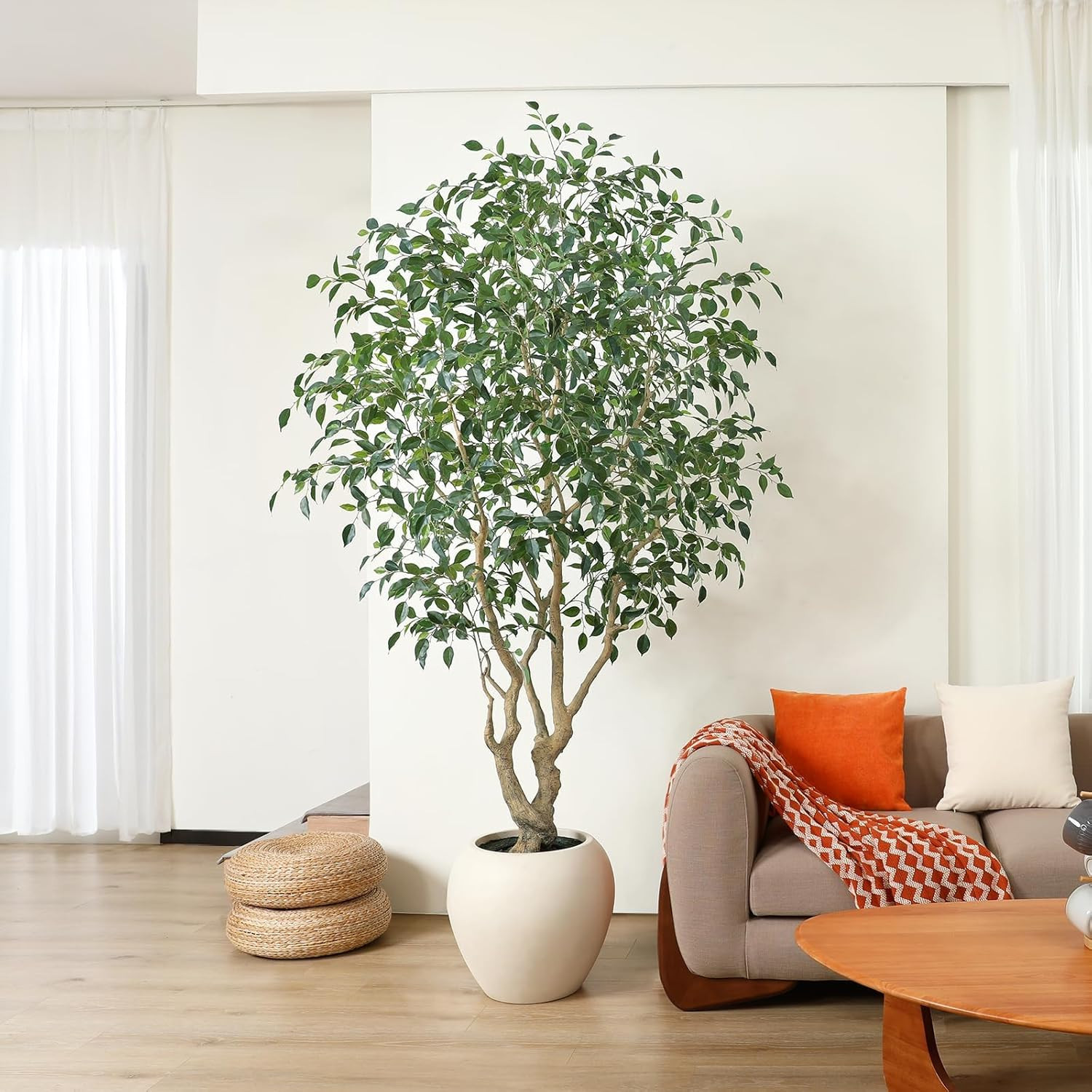 8ft Faux Ficus Tree with Artisan Planter – Realistic Indoor Decor for Home/Offic