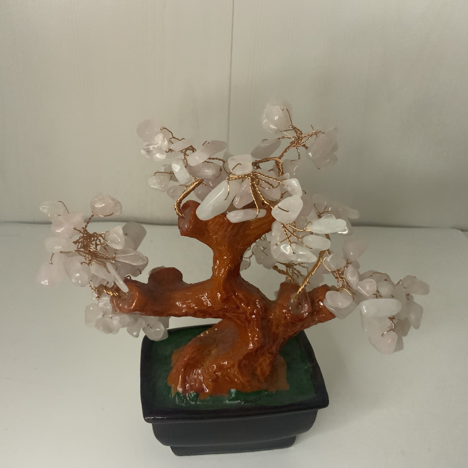 Natural Rose Stone Asian Style Bonsai Money Tree Pink Quartz Crystal Feng Shui