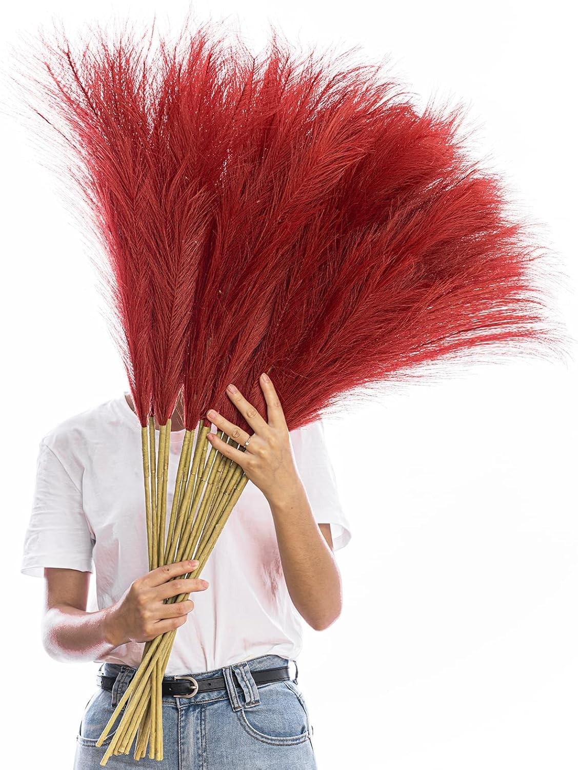 38″ 10 Stems Faux Pampas Grass Tall – Red Tall Pampas Grass Decor Pompas Flor…