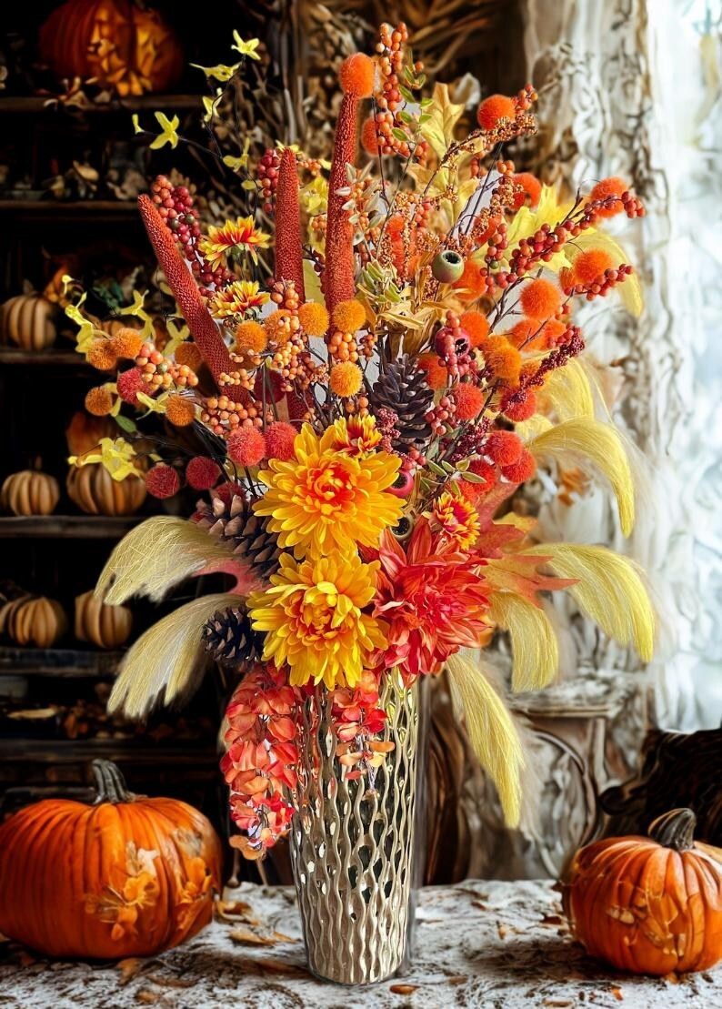 Large Fall Floral Arrangement, Thanksgiving Table Centerpiece, Autumn Decor