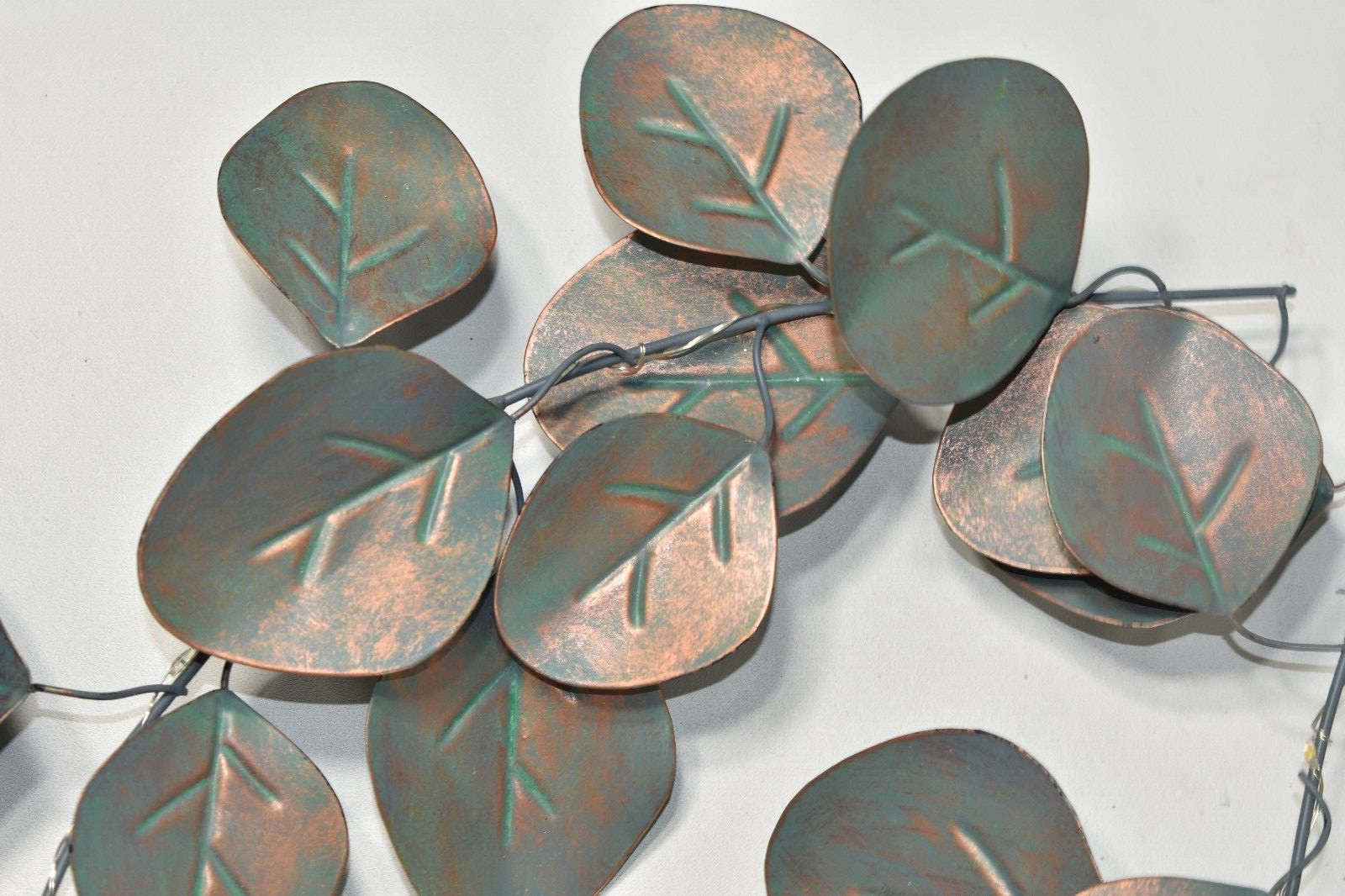 Metal Silver Dollar Eucalyptus Leaves Lit Garland Faux Green Copper Finish 72″