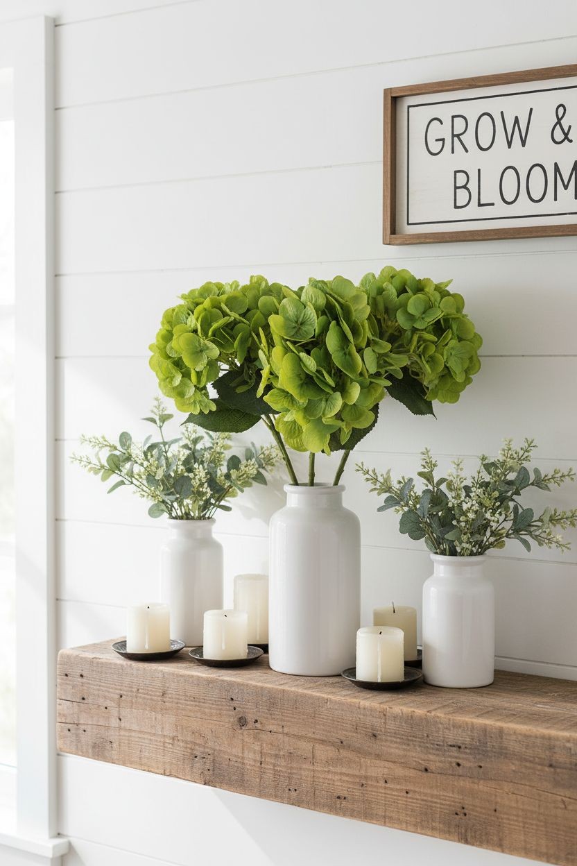 Apple Green Artificial Hydrangea Stem Silk Flower Faux Floral Wedding Decor