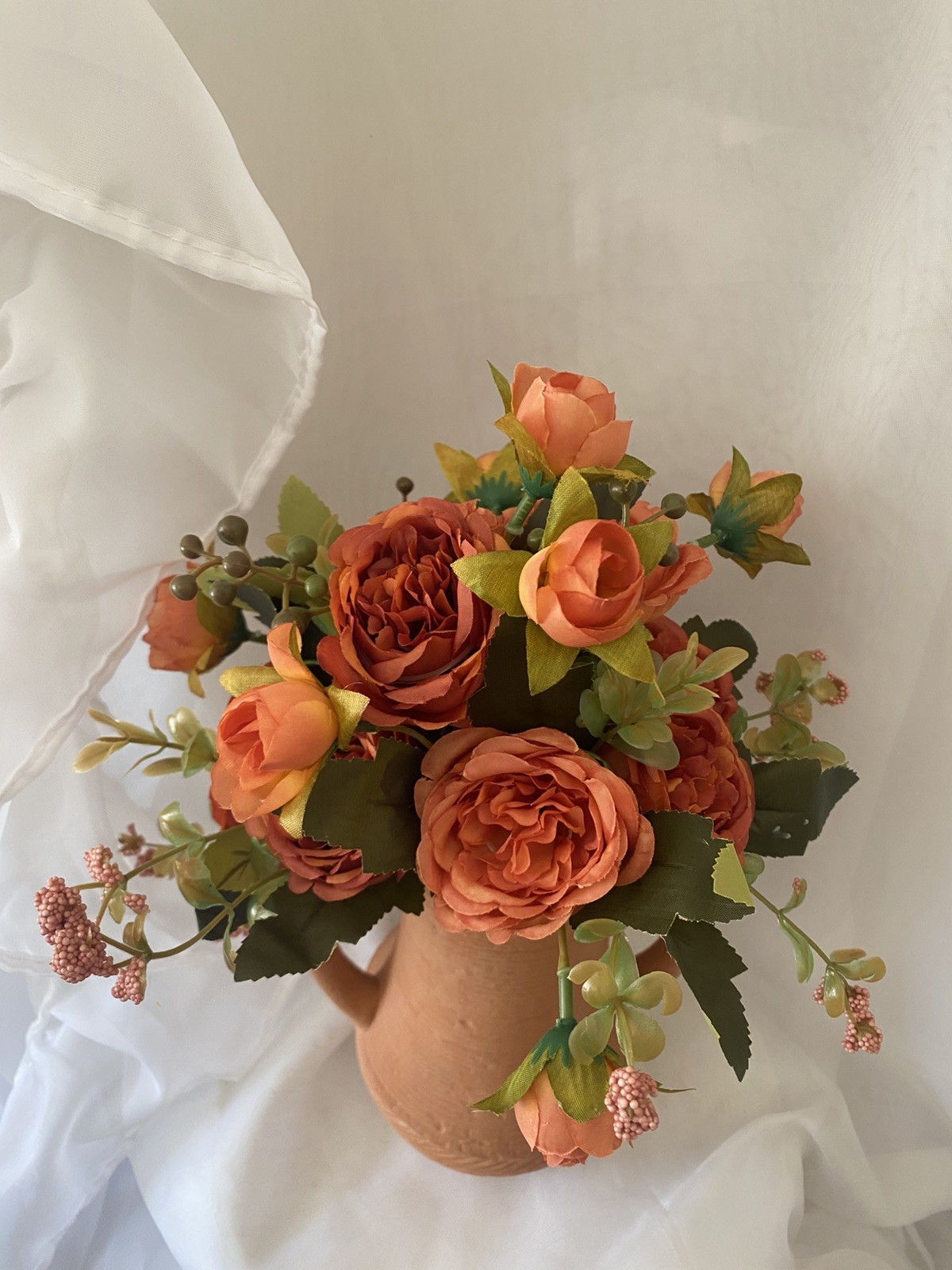 Terracotta Vase Summer Orange Peonies Table / Shelf Centerpiece Flower Floral