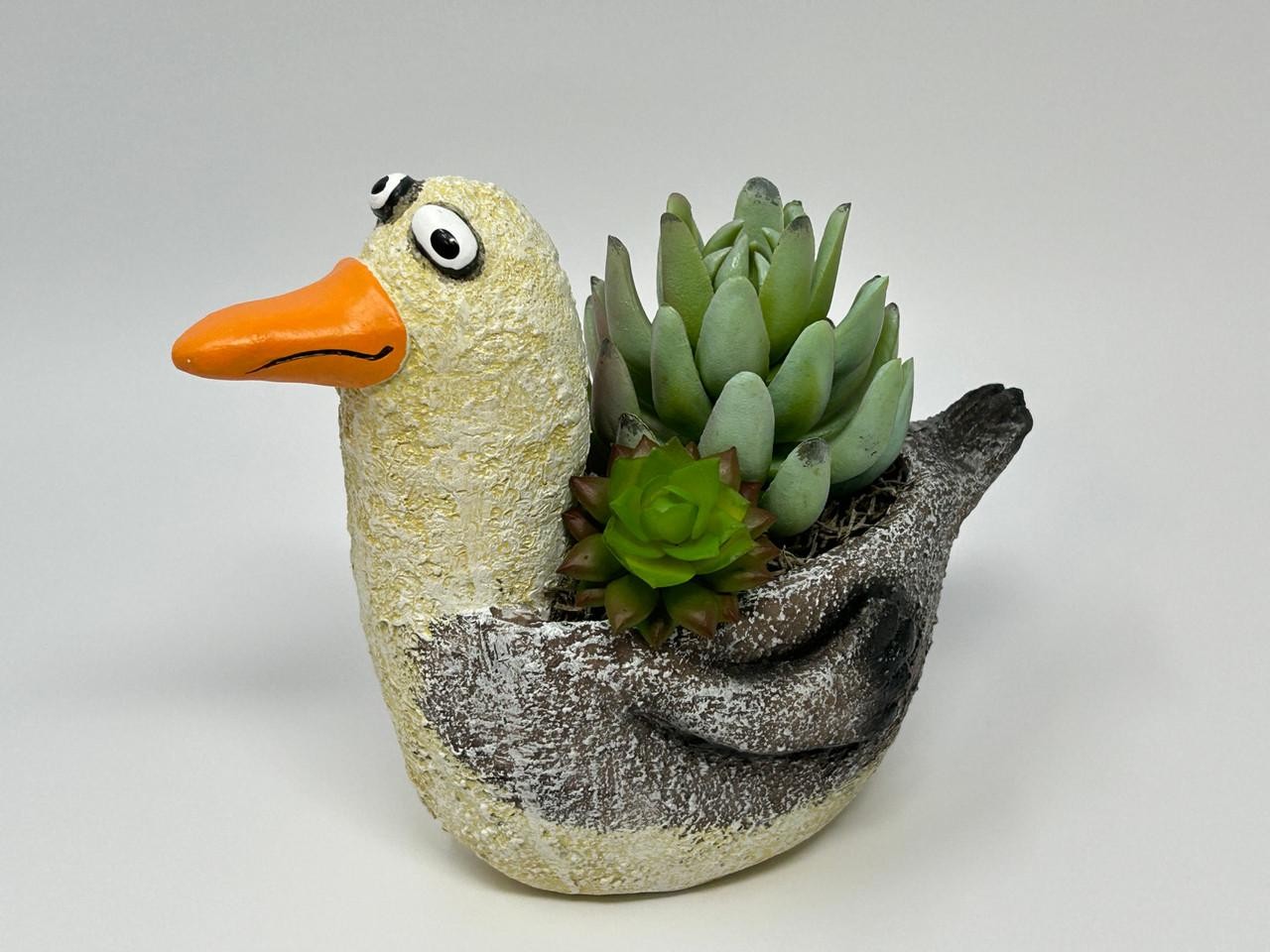 6.5″ Potted Lg SEAGULL Blob House pot with Artificial Senecio & Echeveria Cabbag