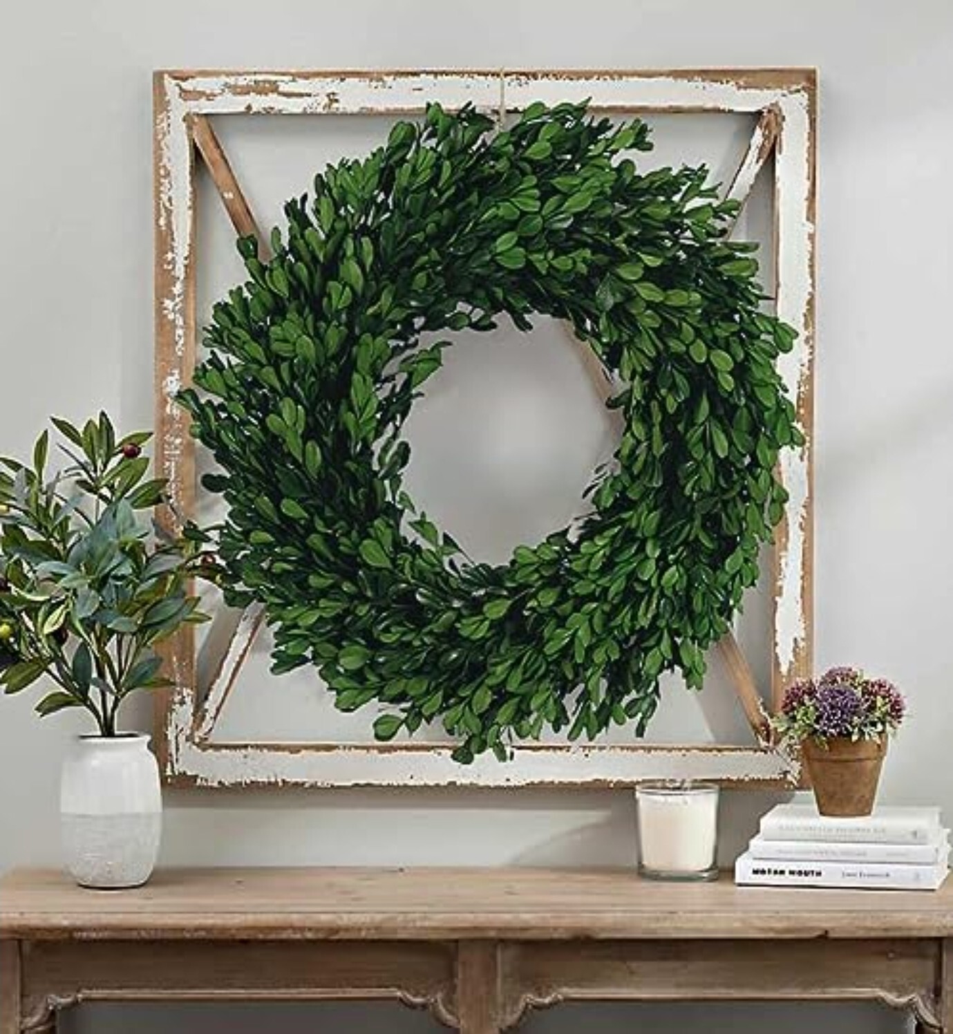 Pure Garden 13 Inch Boxwood Wreath Indoor Outdoor Artificial Fake Greenery